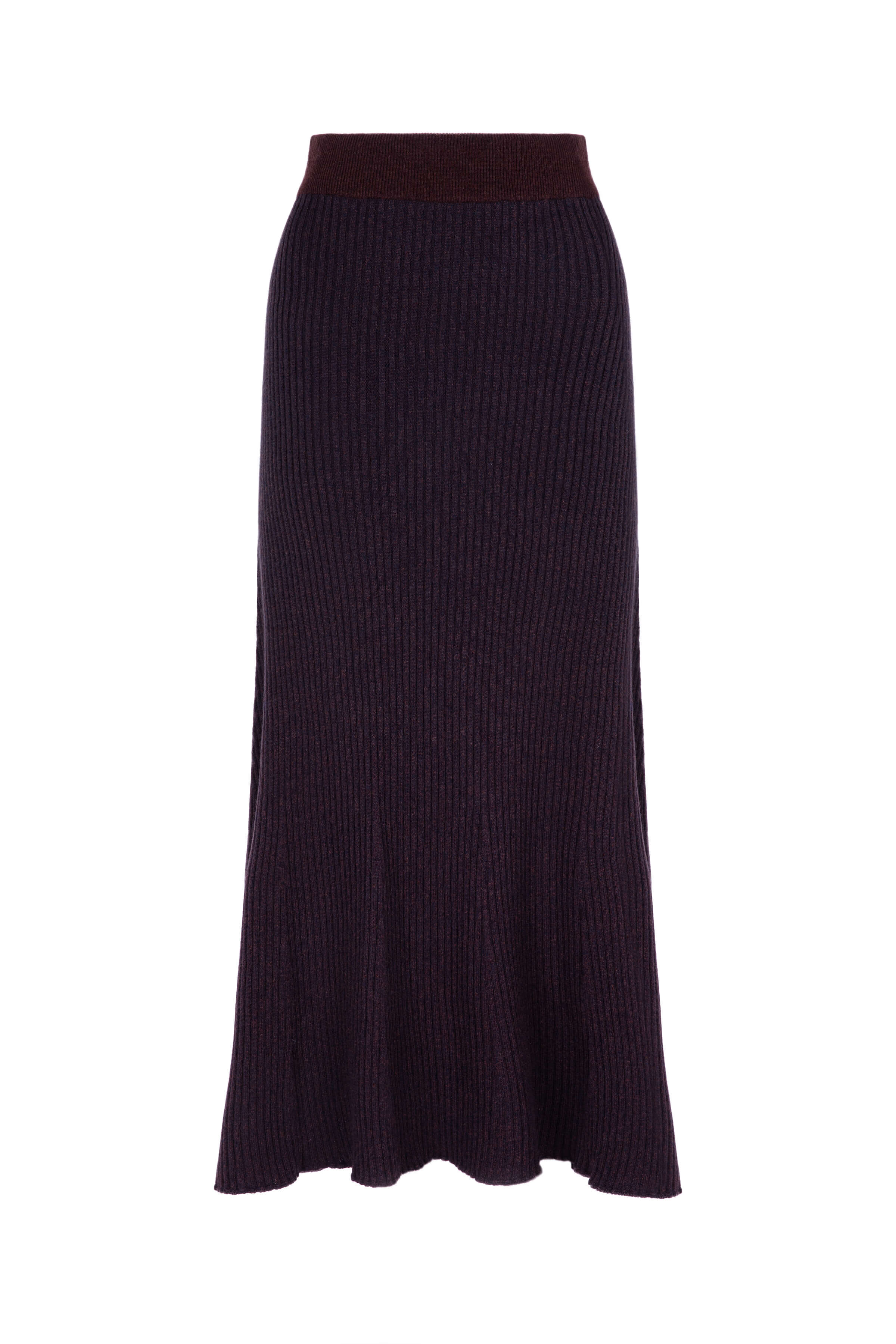 Johnstons of Elgin - Ribbed Marl Dark Brown Cashmere Skirt