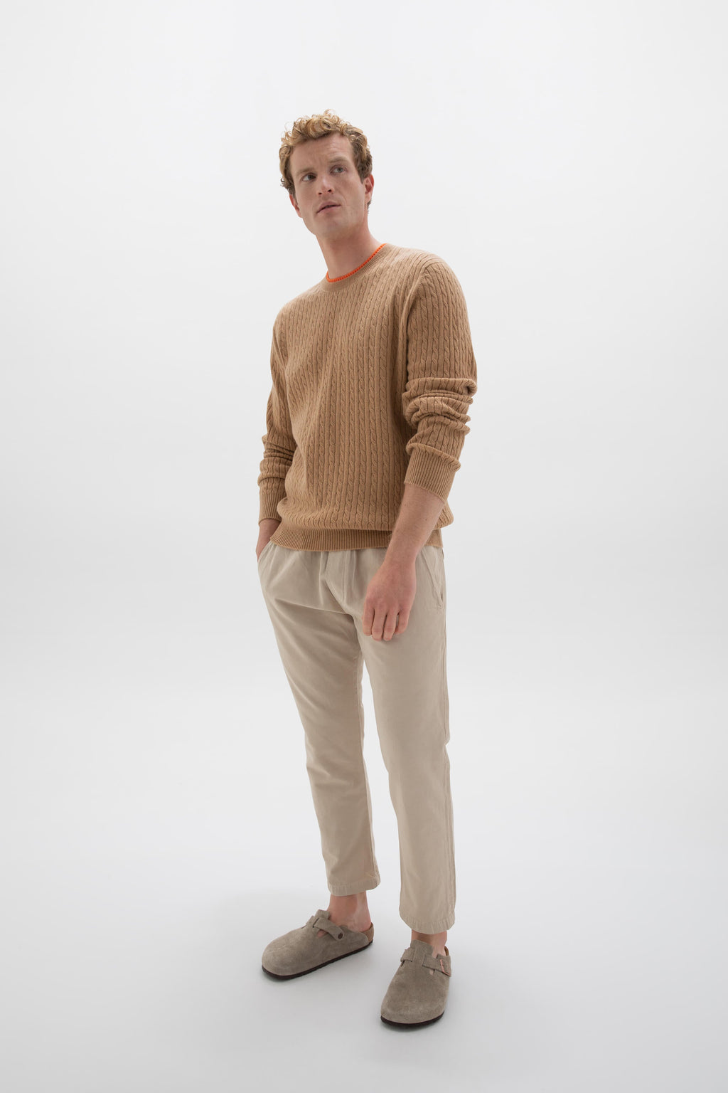 Johnstons of Elgin - Contrast Trim Unisex Cable Cashmere Sweater