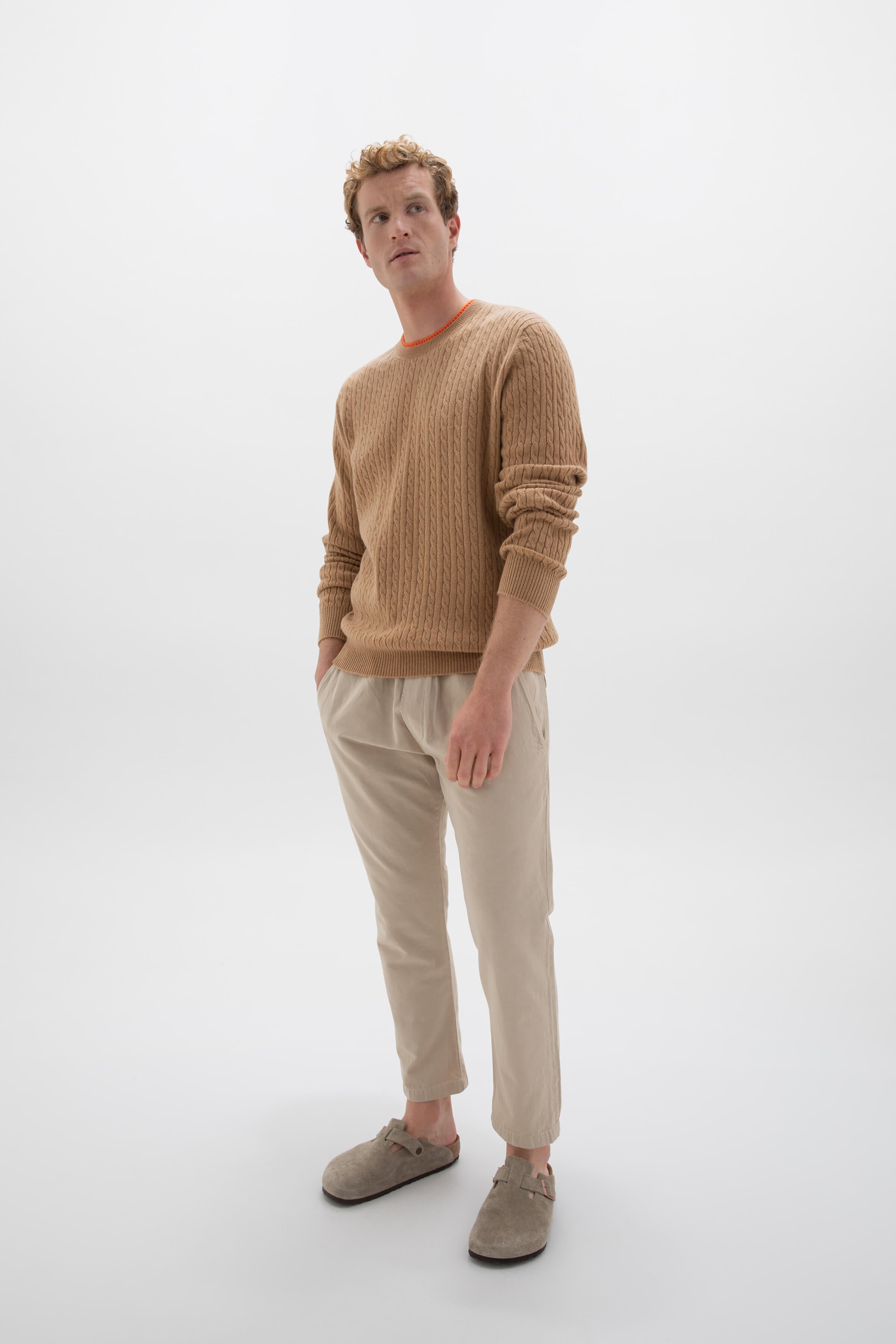 Johnstons of Elgin - Contrast Trim Unisex Cable Cashmere Sweater