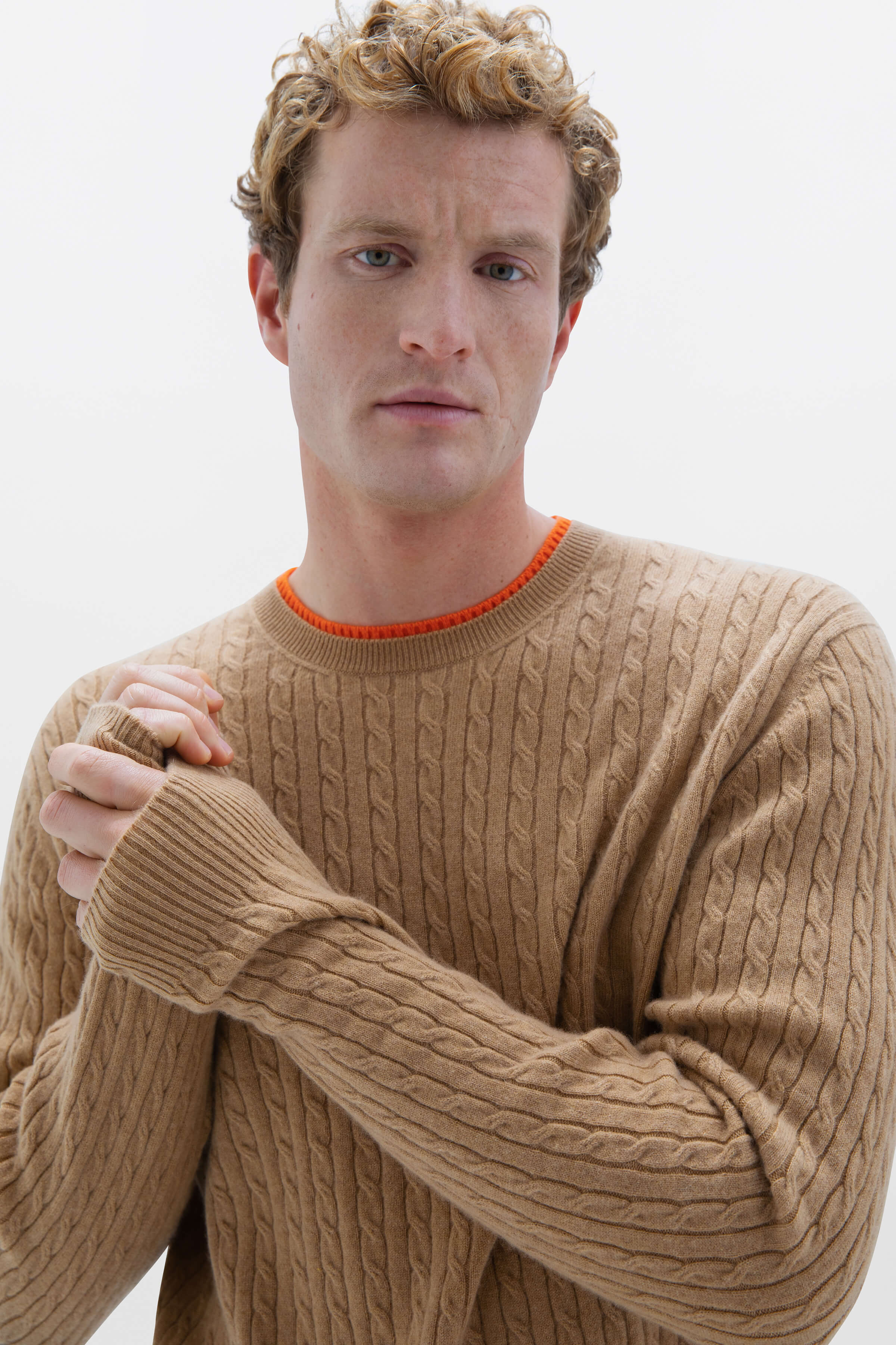 Johnstons of Elgin - Contrast Trim Unisex Cable Cashmere Sweater