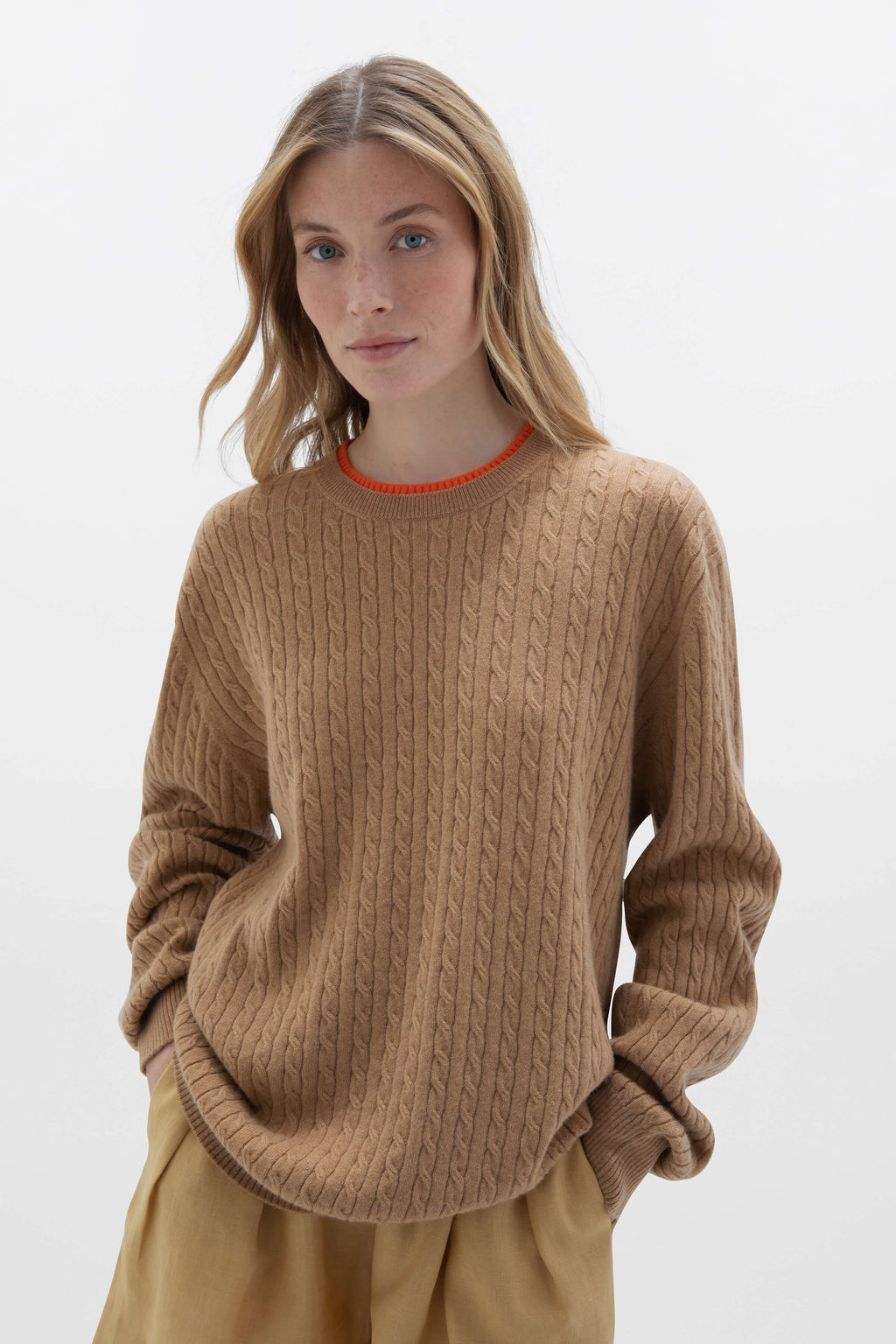 Johnstons of Elgin - Contrast Trim Unisex Cable Cashmere Sweater