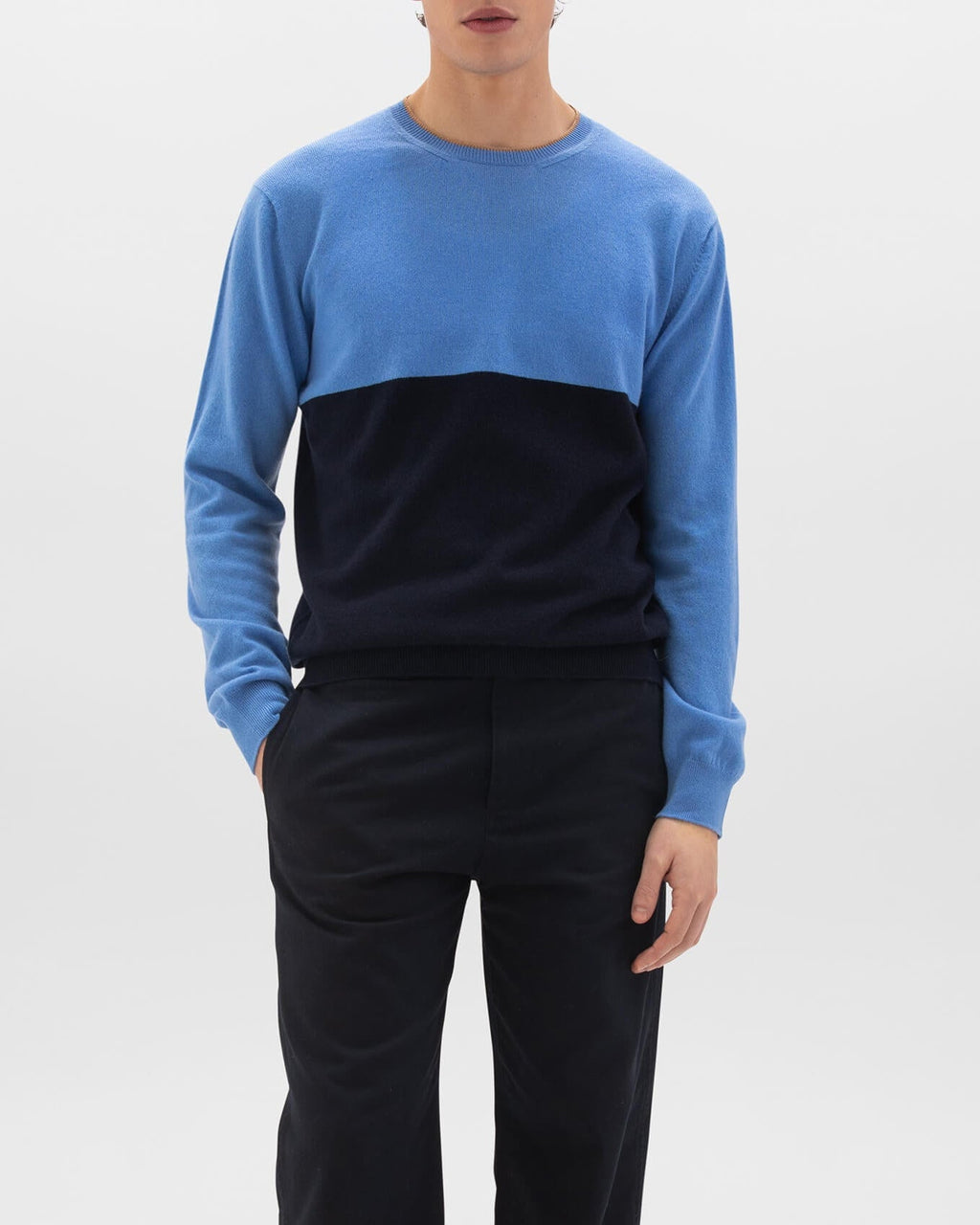 Johnstons of Elgin - Blue Colour Block Cashmere Jumper