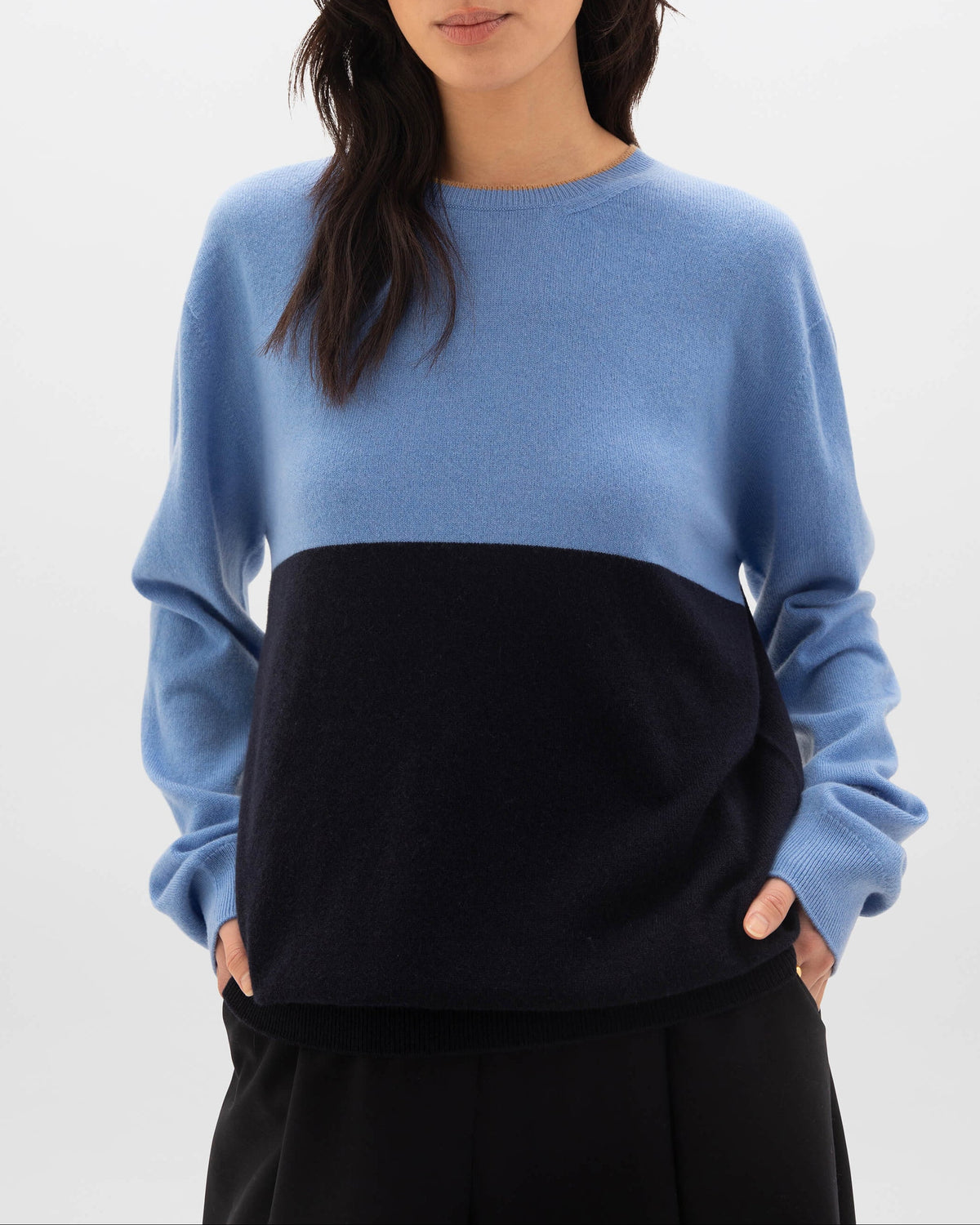 Johnstons of Elgin - Blue Colour Block Cashmere Jumper
