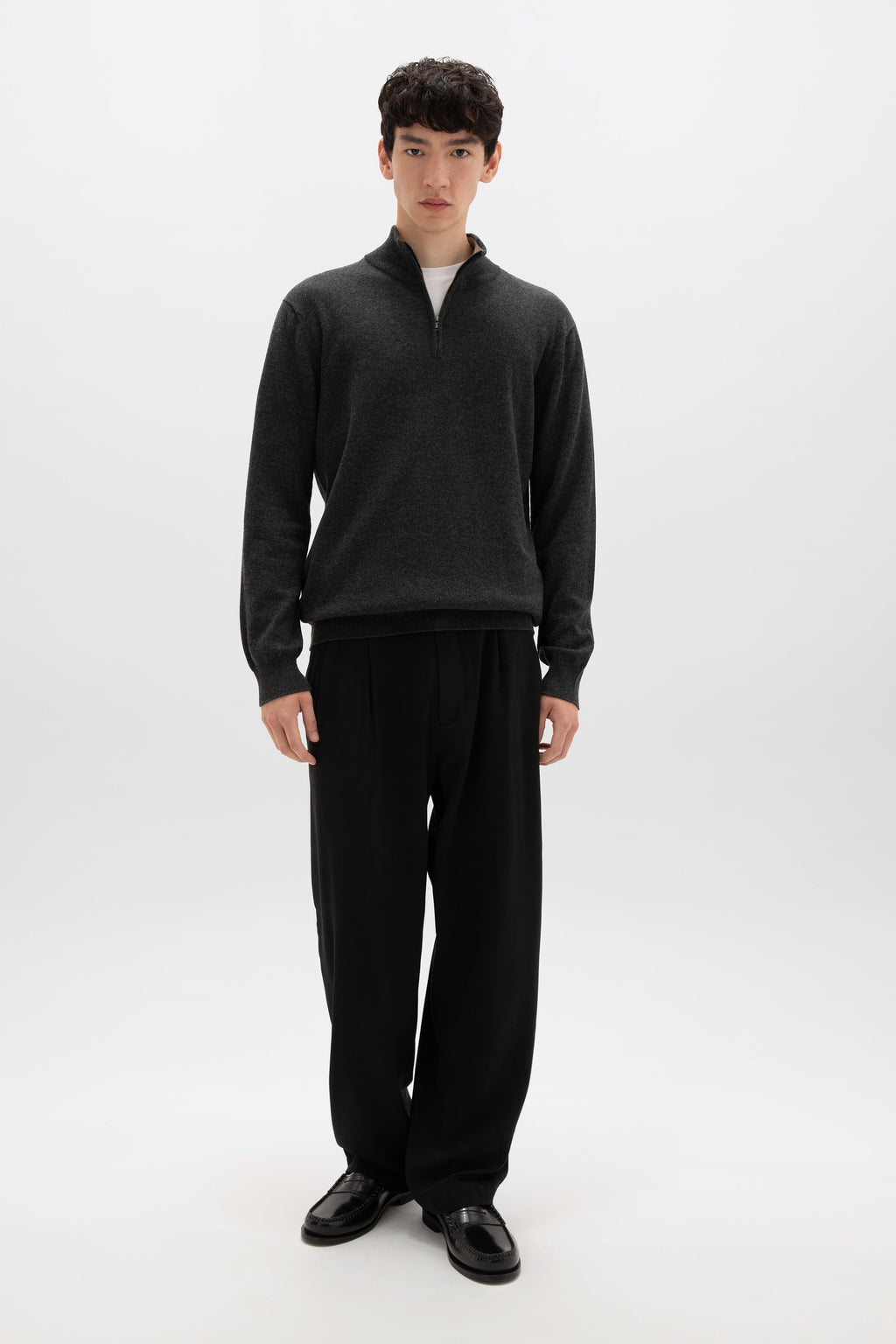 Johnstons of Elgin - Dark Grey Contrast Trim Cashmere Jumper