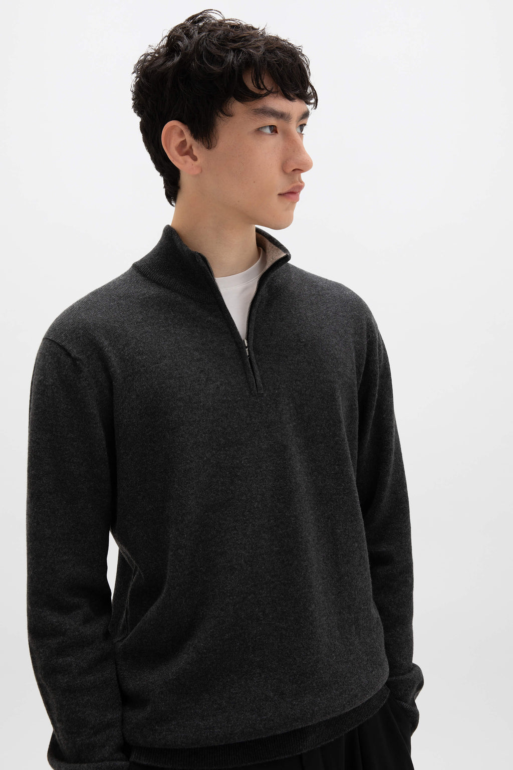 Johnstons of Elgin - Dark Grey Contrast Trim Cashmere Jumper