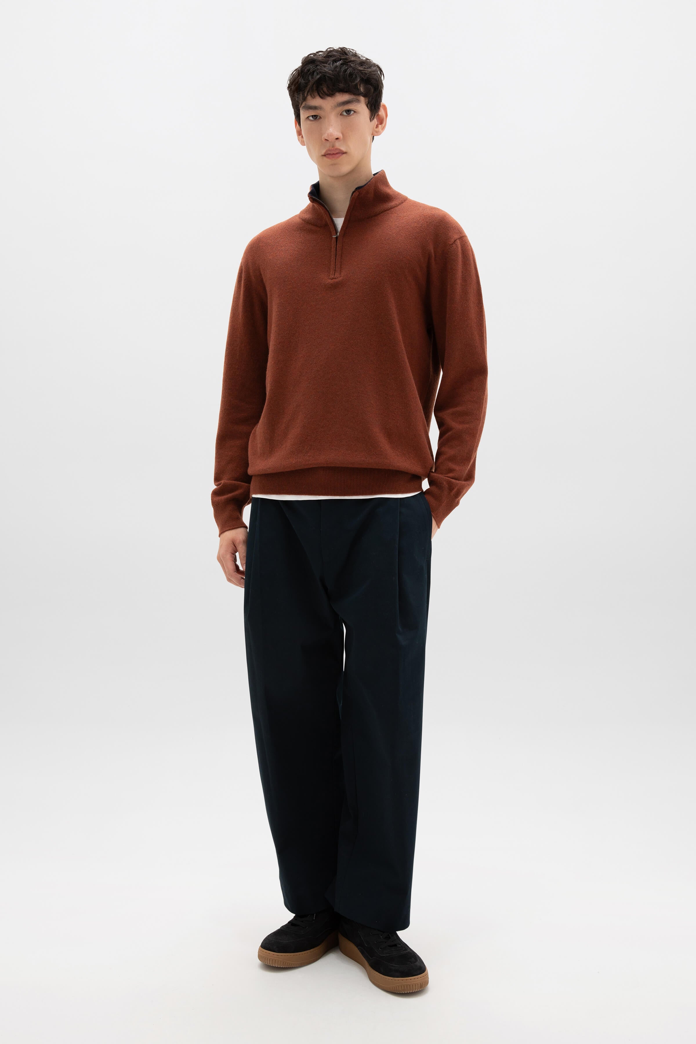Johnstons of Elgin - Red Contrast Trim Cashmere Jumper