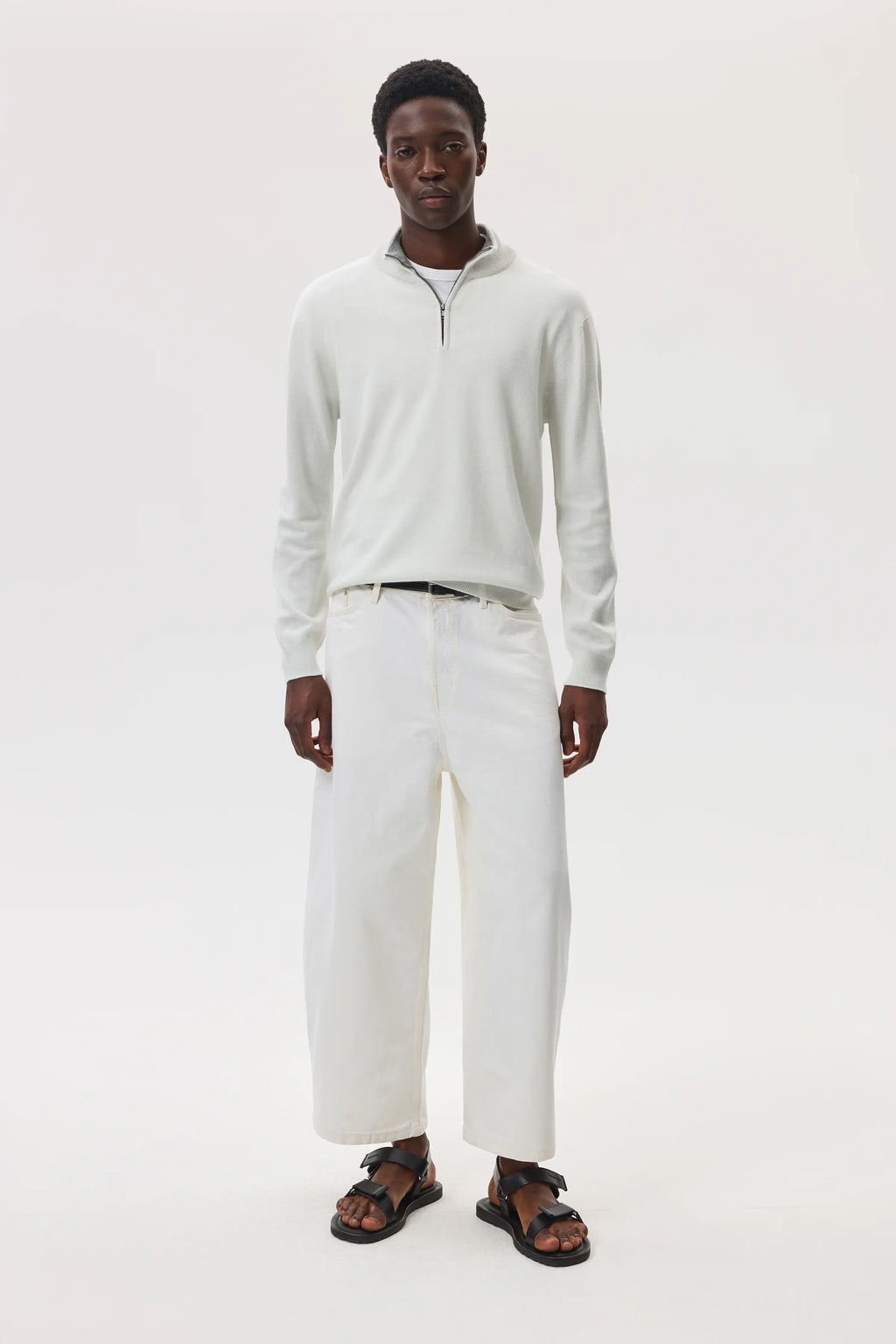Johnstons of Elgin - Contrast Trim Cashmere White Zip Neck Jumper