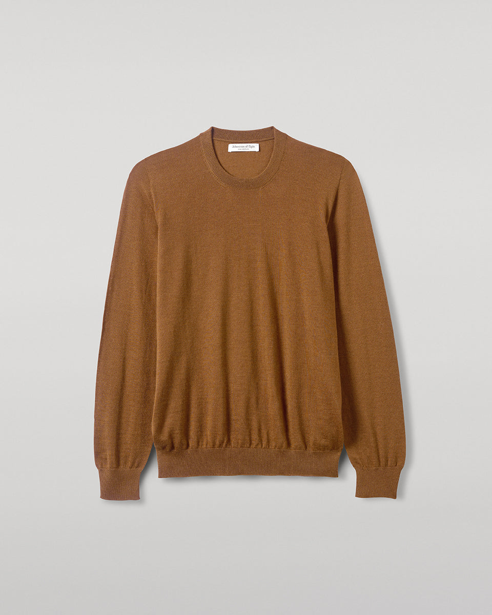 Johnstons of Elgin - Superfine Cashmere Dark Camel Round Neck Jumper