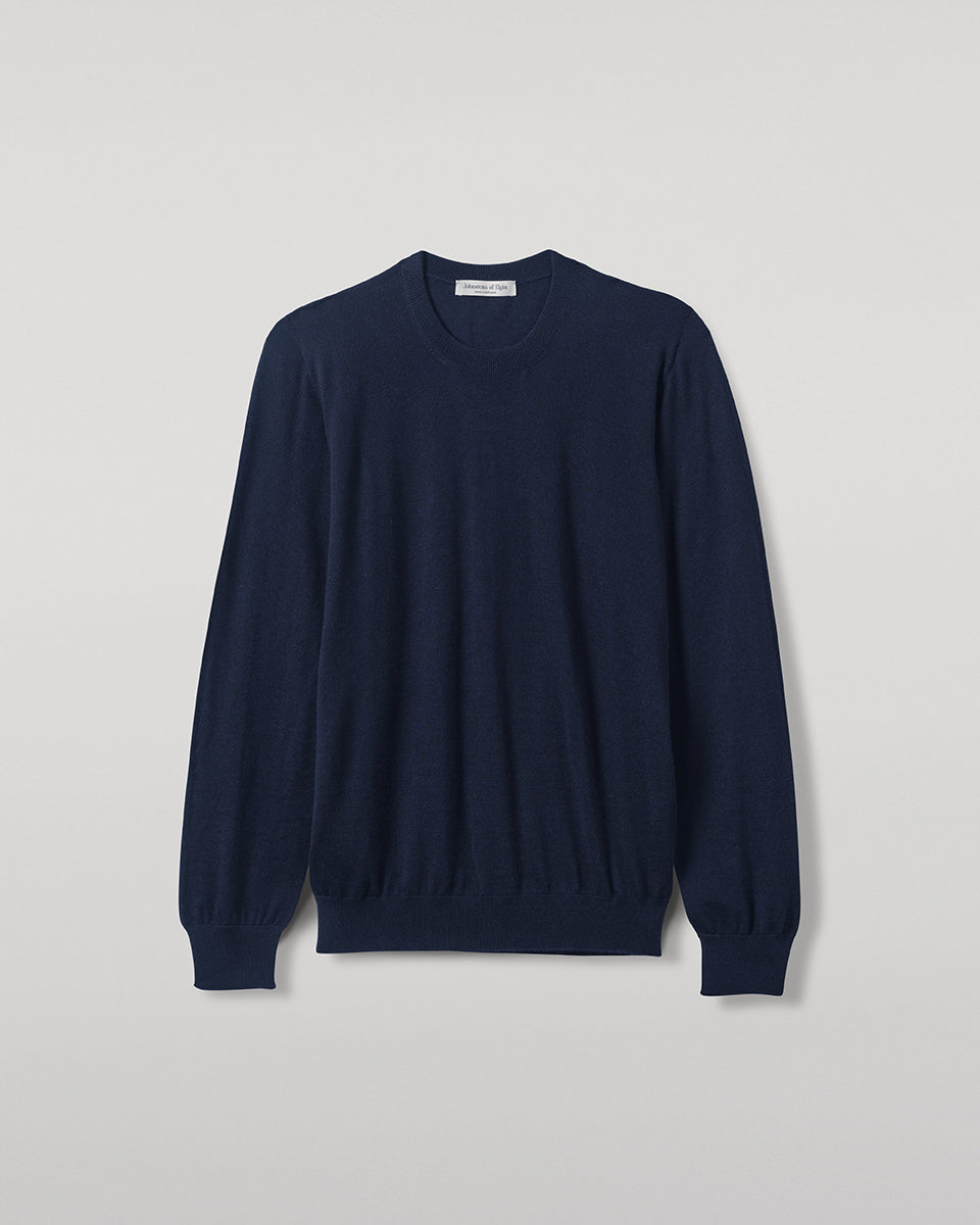 Johnstons of Elgin - Superfine Cashmere Dark Navy Round Neck Jumper
