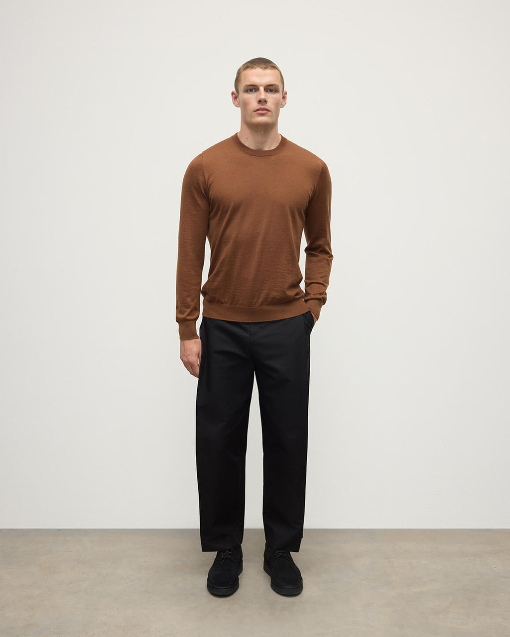 Johnstons of Elgin - Superfine Cashmere Dark Camel Round Neck Jumper