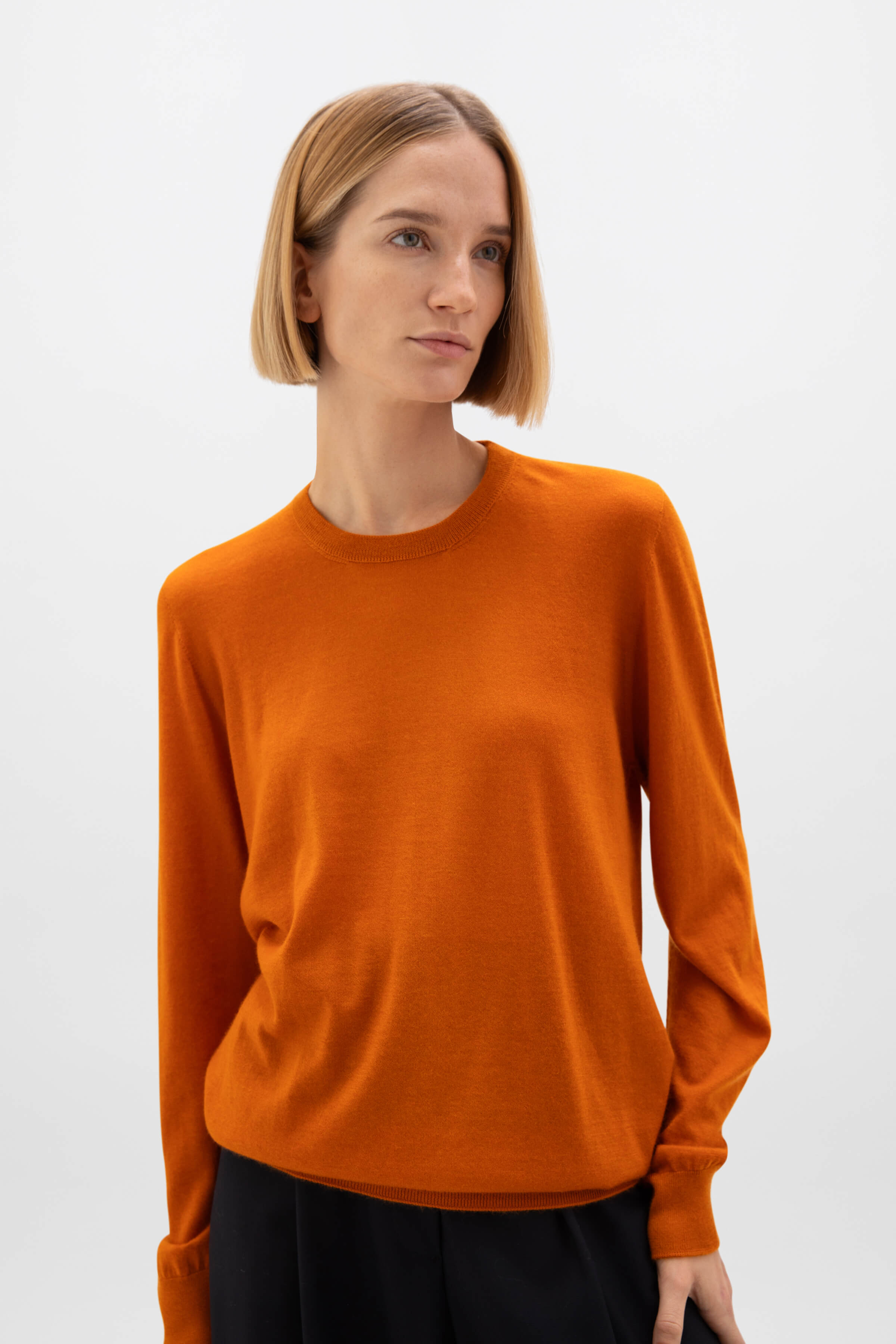Johnstons of Elgin - Superfine Cashmere Orange Round Neck Jumper