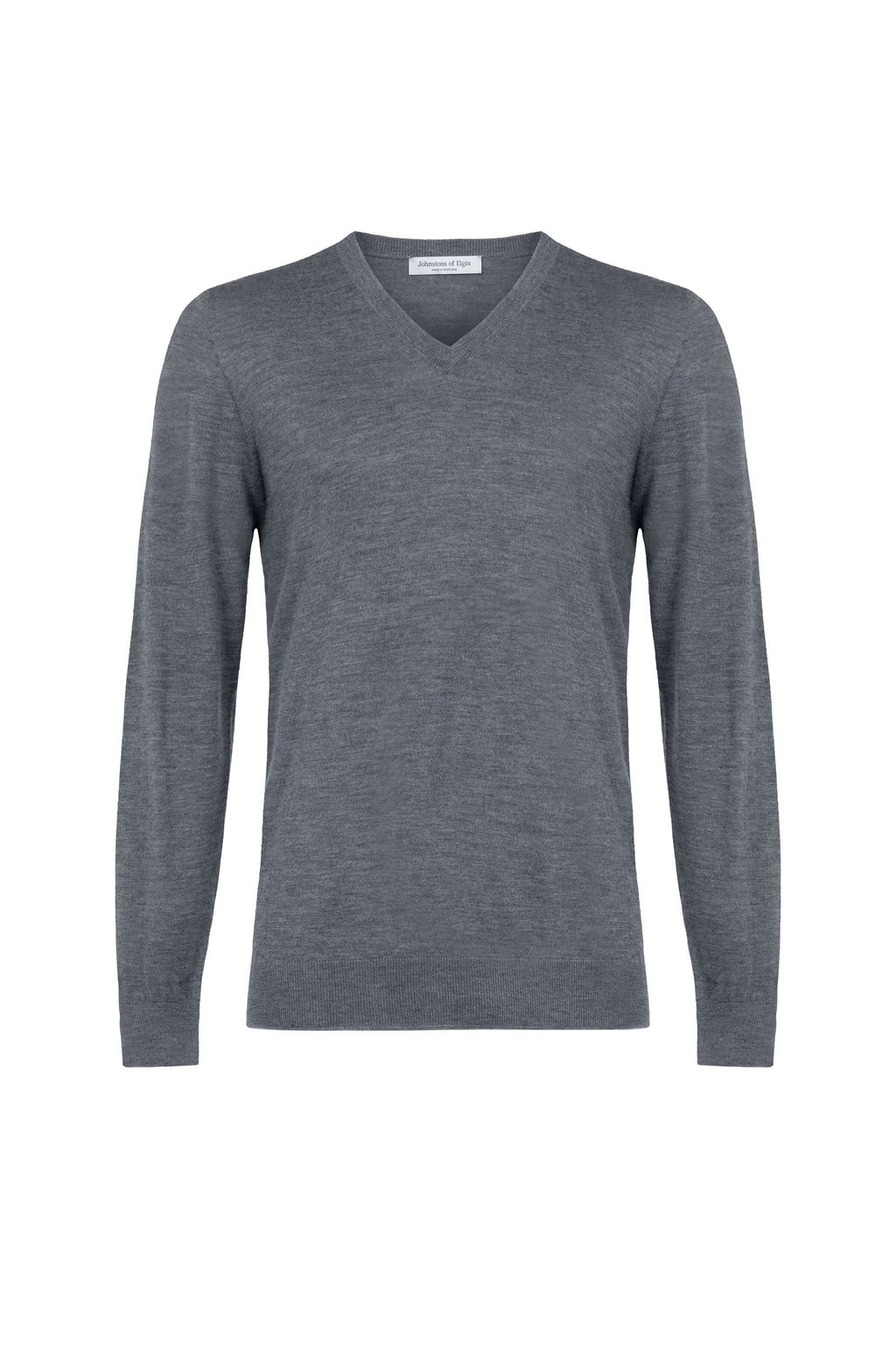 Johnstons of Elgin - Superfine Cashmere Mid Grey V Neck Jumper