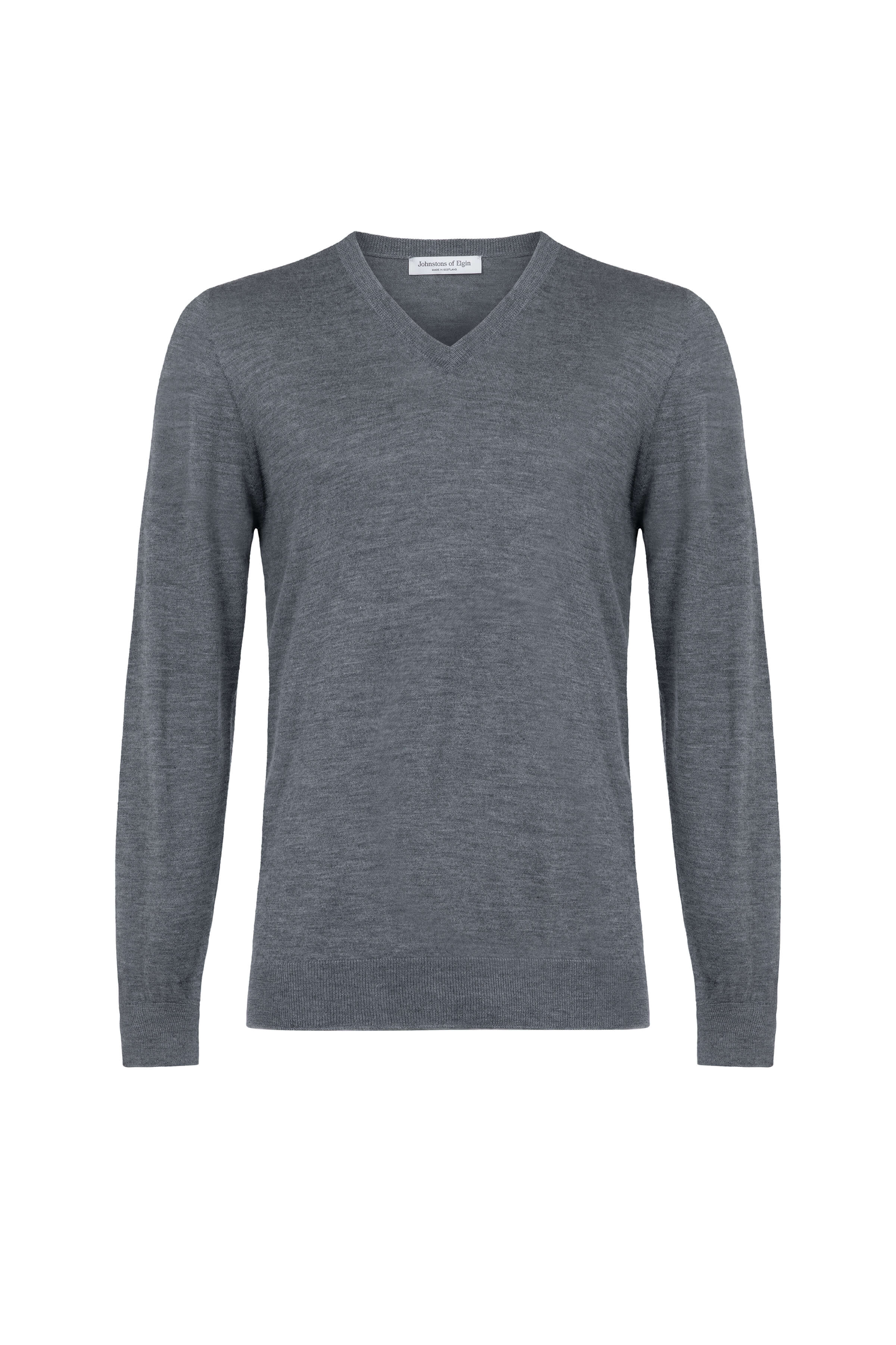 Johnstons of Elgin - Superfine Cashmere Mid Grey V Neck Jumper