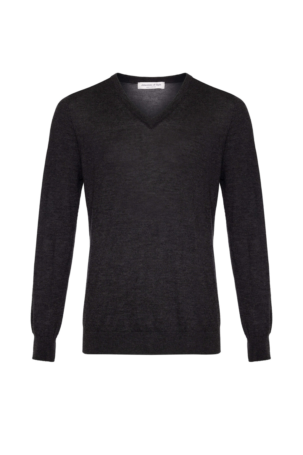 Johnstons of Elgin - Superfine Cashmere Dark Grey V Neck Jumper