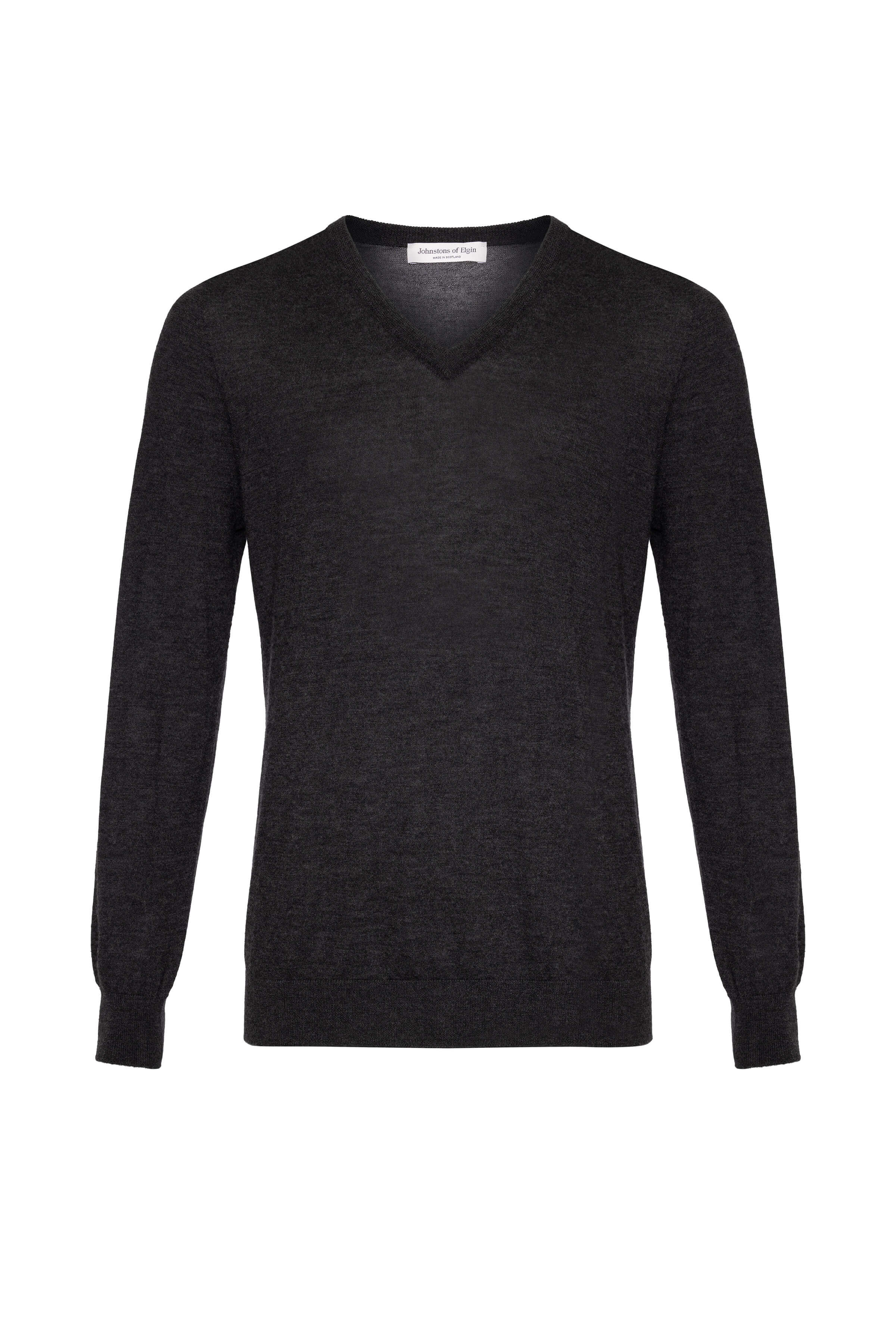 Johnstons of Elgin - Superfine Cashmere Dark Grey V Neck Jumper