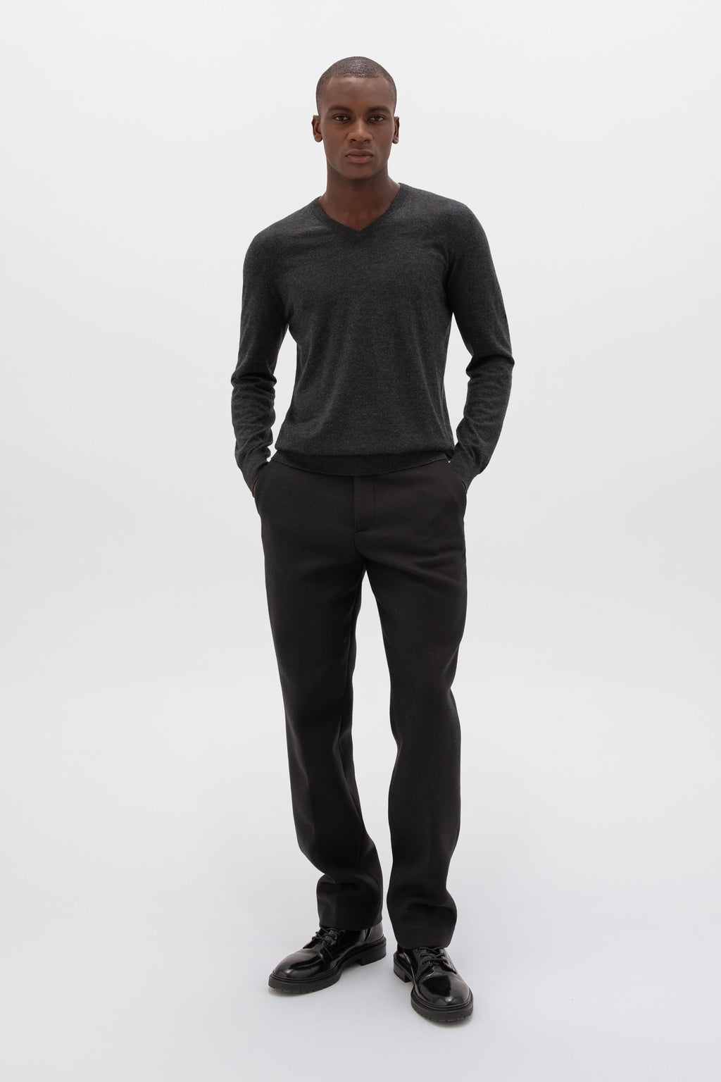 Johnstons of Elgin - Superfine Cashmere Dark Grey V Neck Jumper