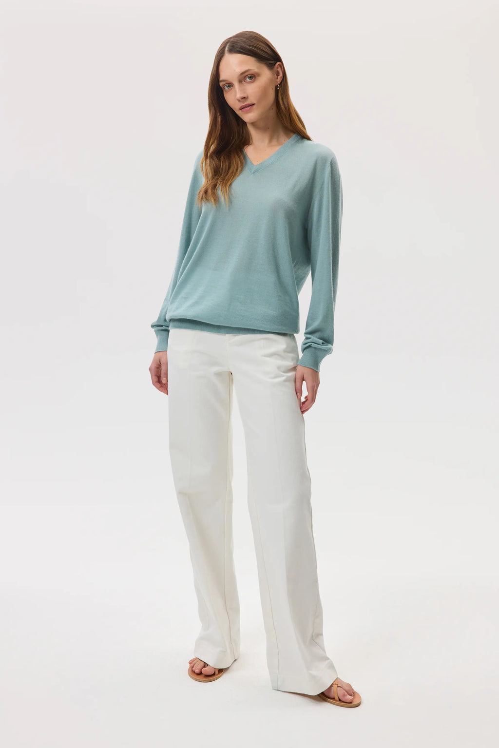 Johnstons of Elgin - Superfine Cashmere Light Green V Neck Jumper
