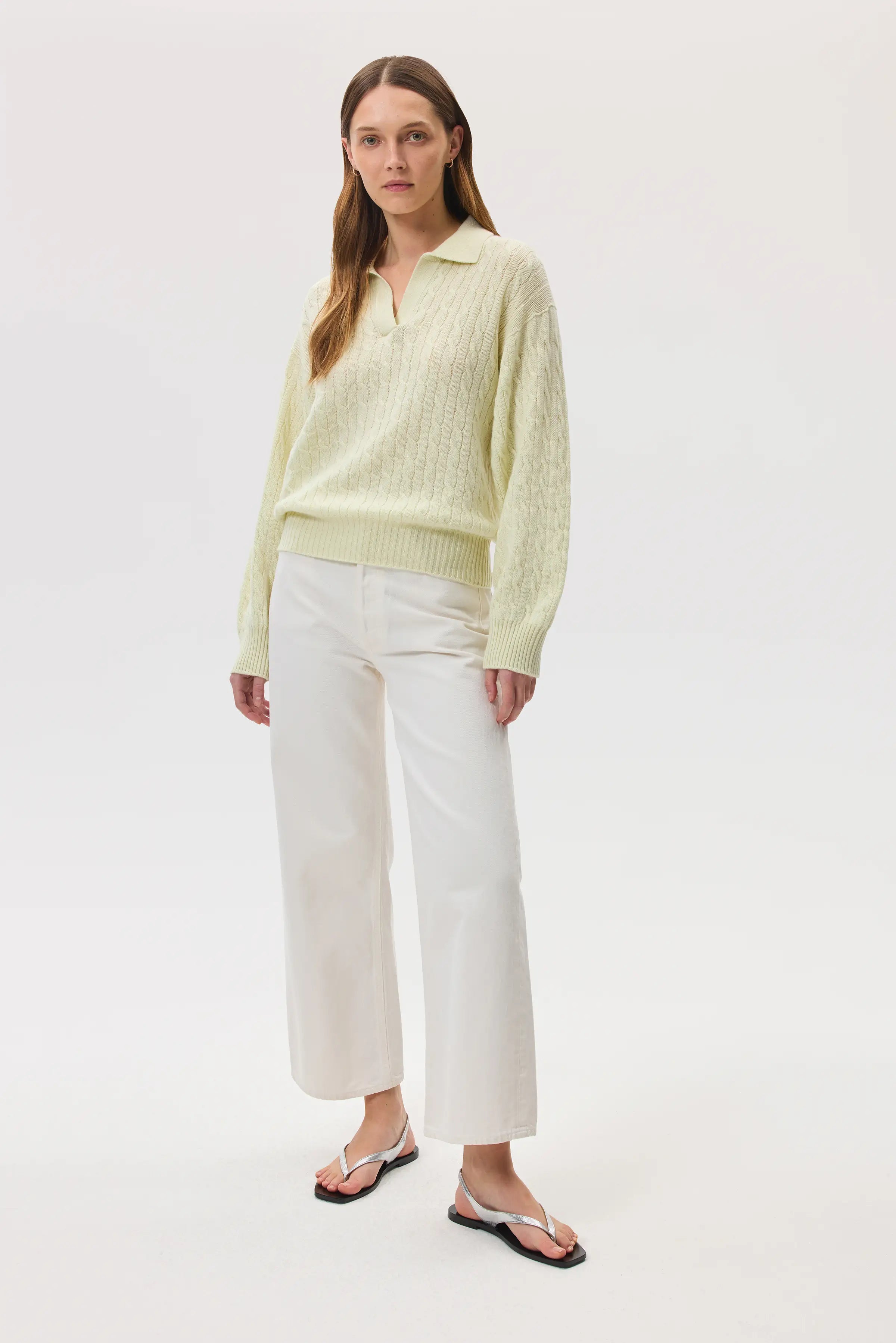 Johnstons of Elgin - Cropped Cable Light Yellow Cashmere Jumper