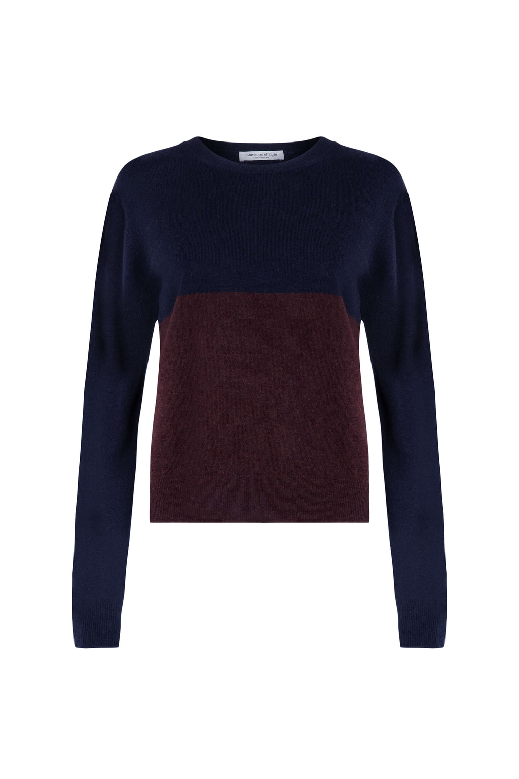 Johnstons of Elgin - Colour Block Cropped Dark Brown Cashmere Sweater