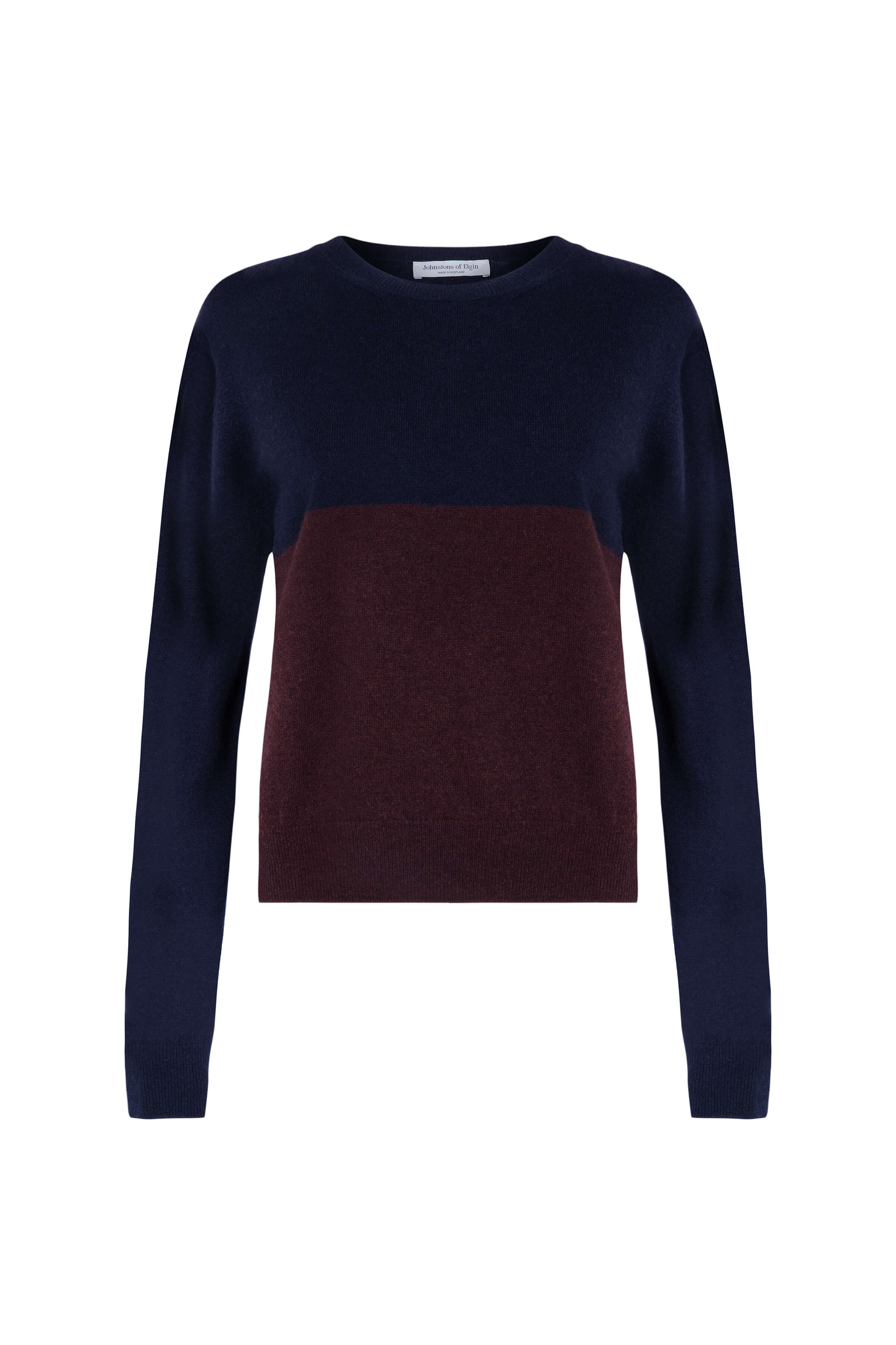 Johnstons of Elgin - Colour Block Cropped Dark Brown Cashmere Sweater