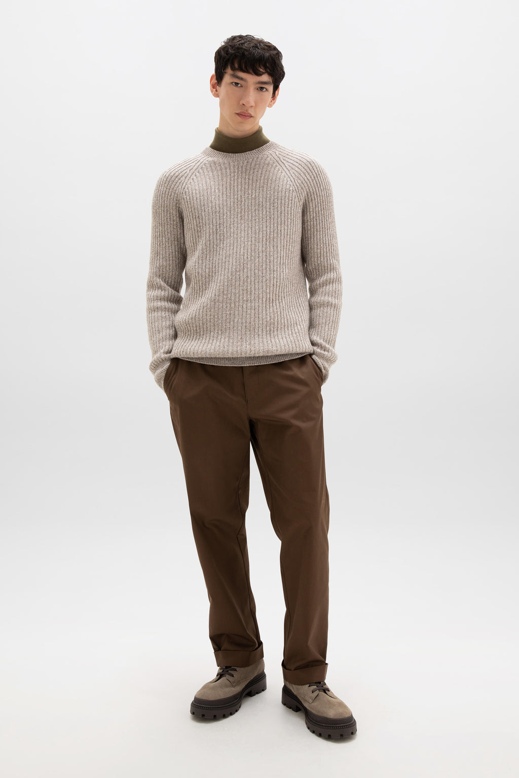 Johnstons of Elgin - Ribbed Cashmere Light Brown Jumper
