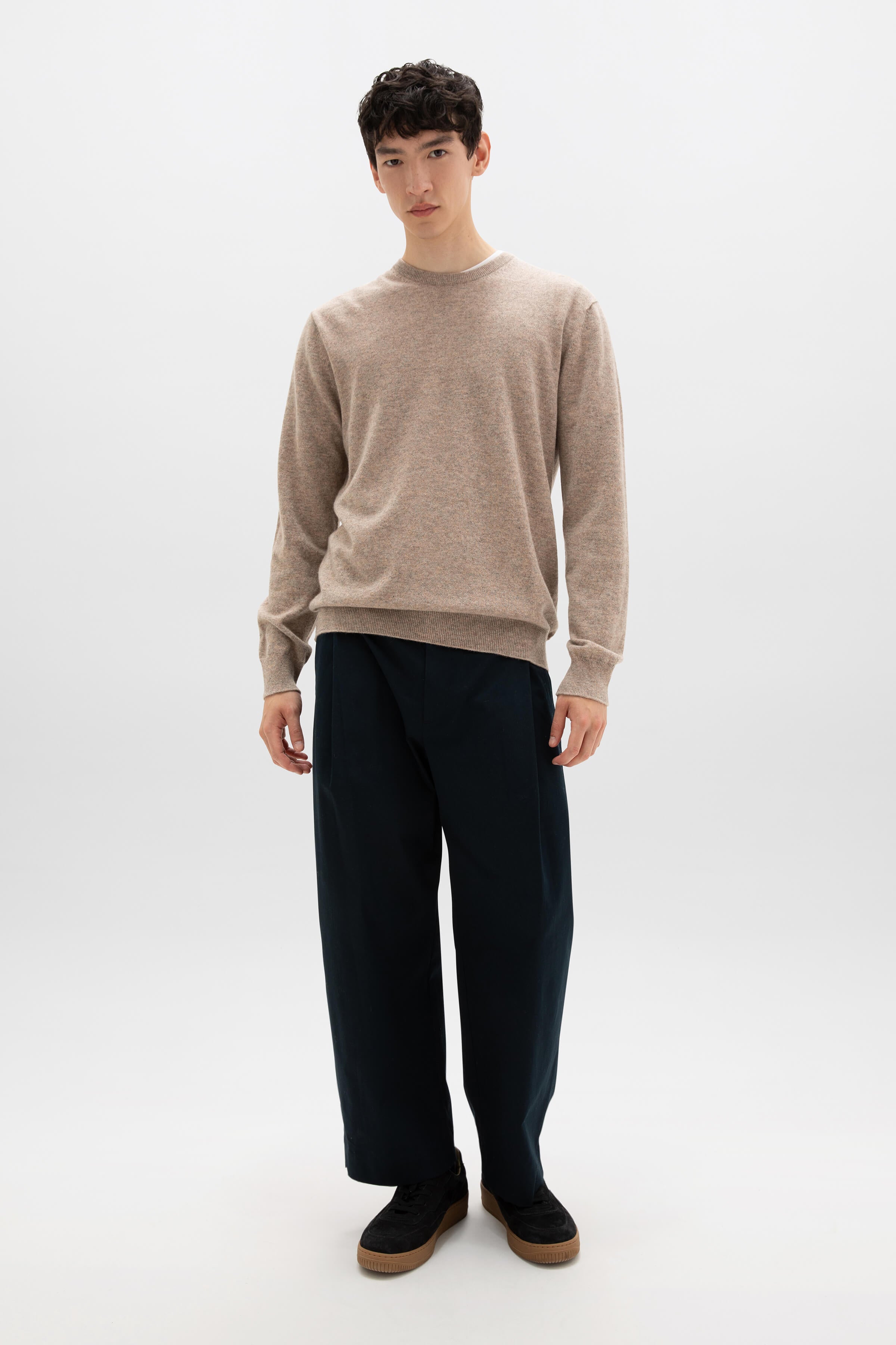 Johnstons of Elgin - Classic Light Brown Cashmere Round Neck Jumper