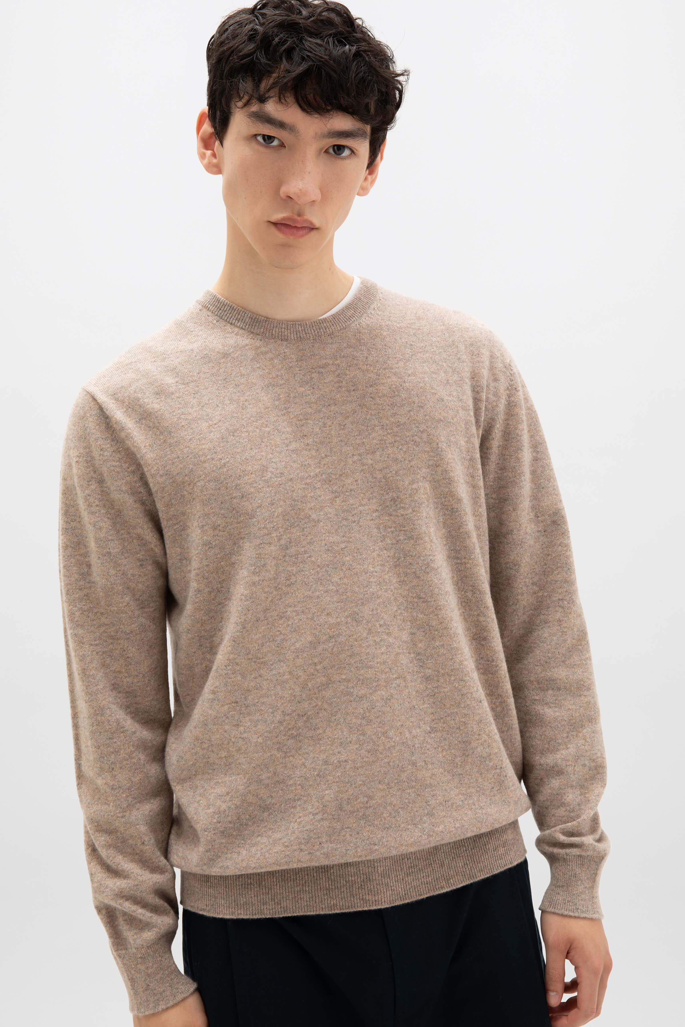 Johnstons of Elgin - Classic Light Brown Cashmere Round Neck Jumper
