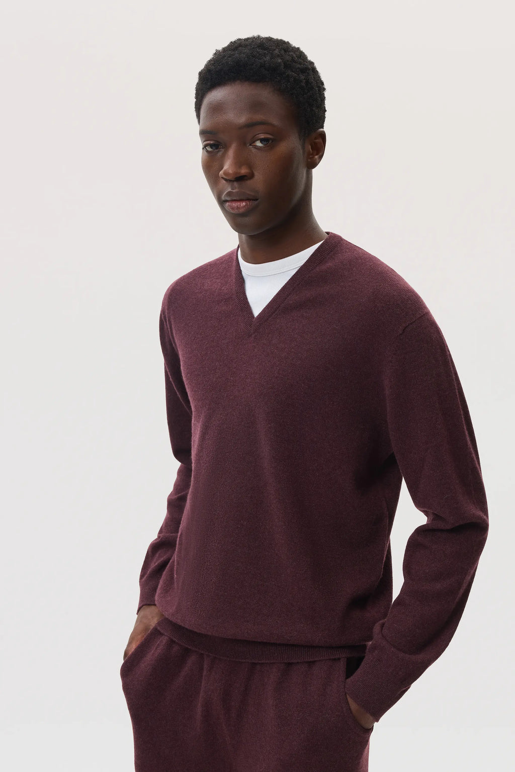 Johnstons of Elgin - Deep Red Cashmere V Neck Jumper