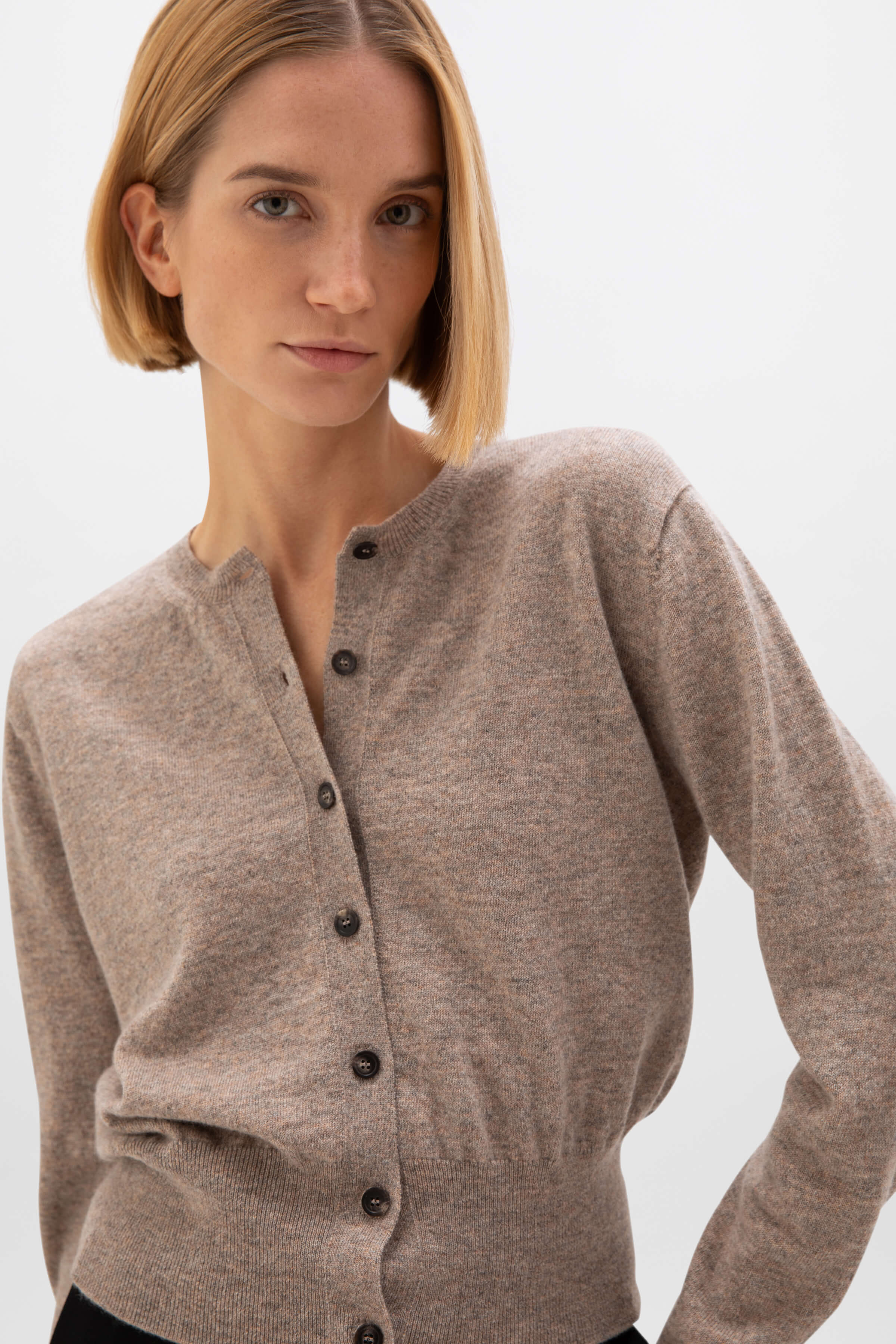 Johnstons of Elgin - Classic Light Brown Cashmere Cardigan