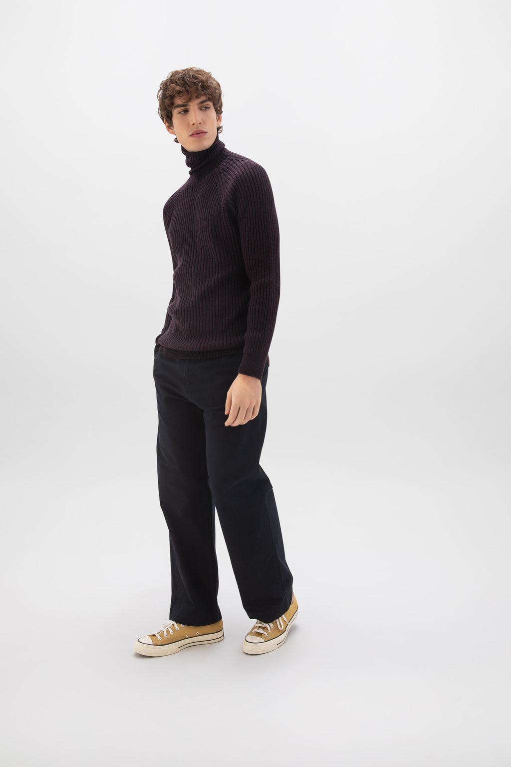 Johnstons of Elgin - Cashmere Marl Roll Neck Dark Brown Jumper