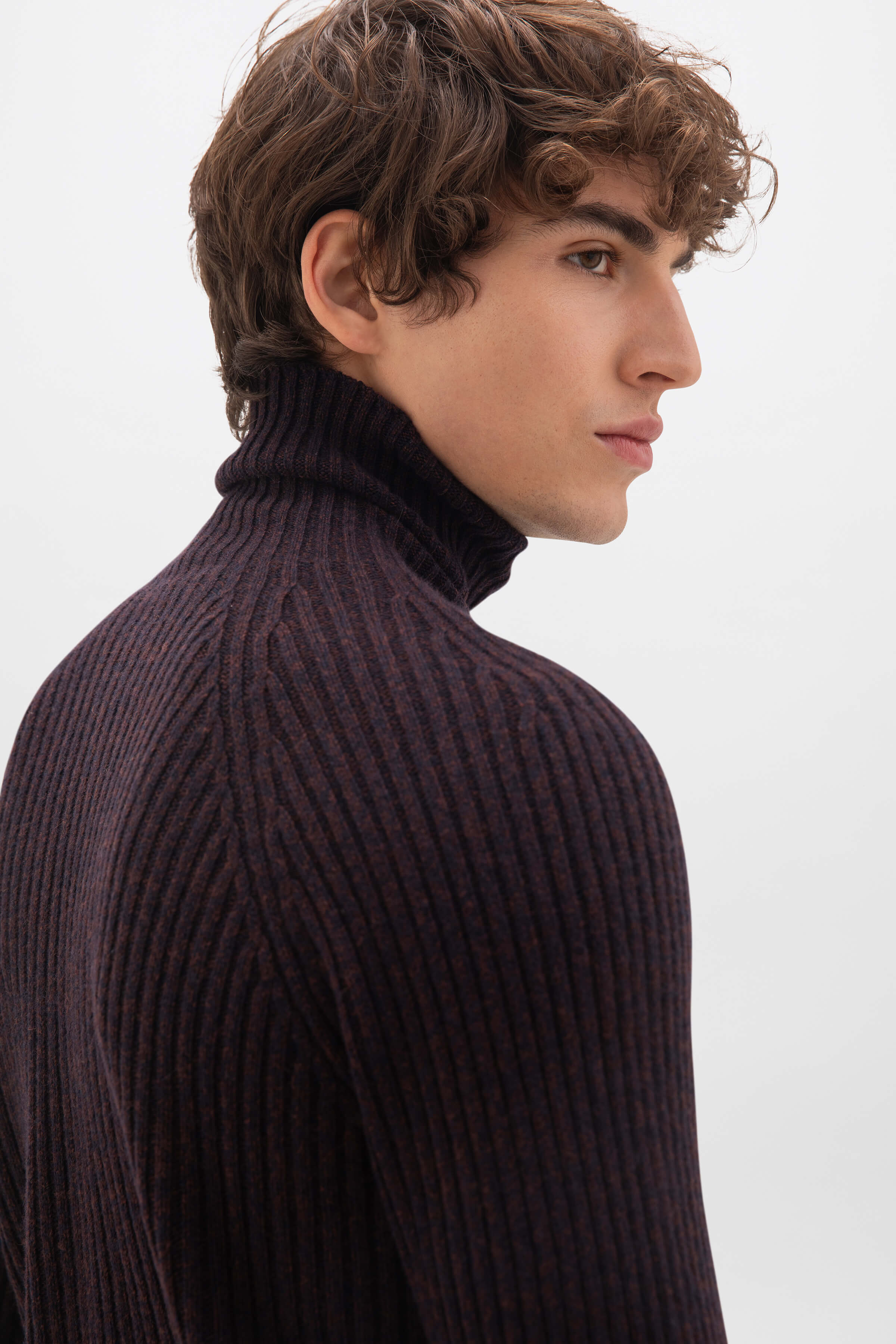 Johnstons of Elgin - Cashmere Marl Roll Neck Dark Brown Jumper