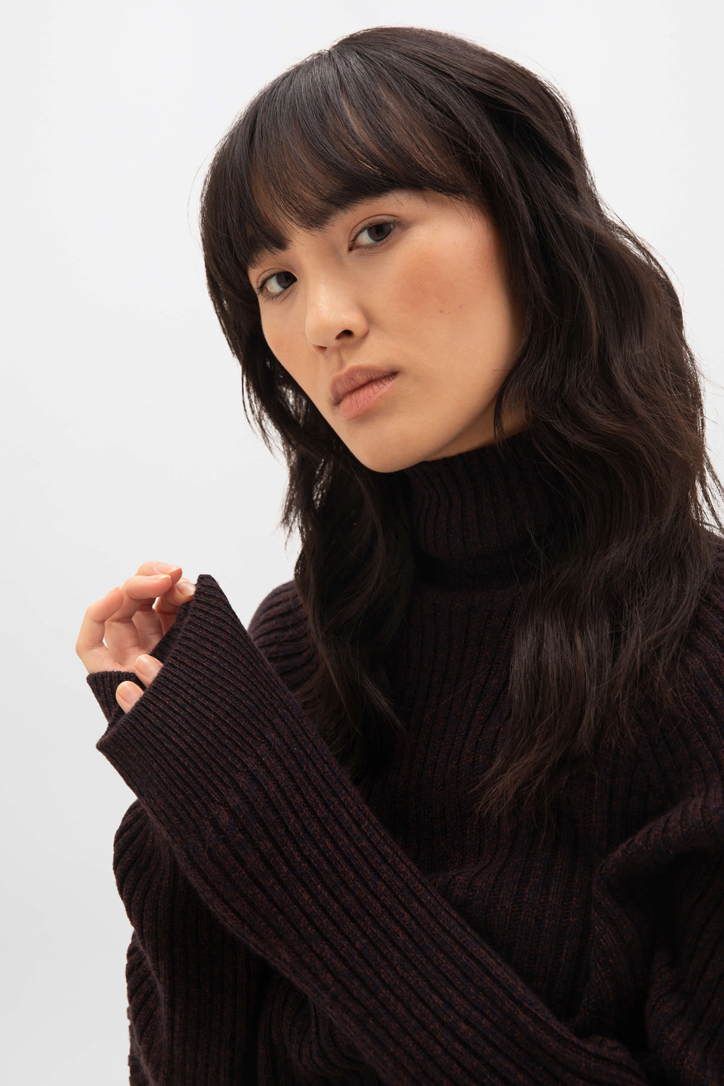 Johnstons of Elgin - Cashmere Marl Roll Neck Dark Brown Jumper