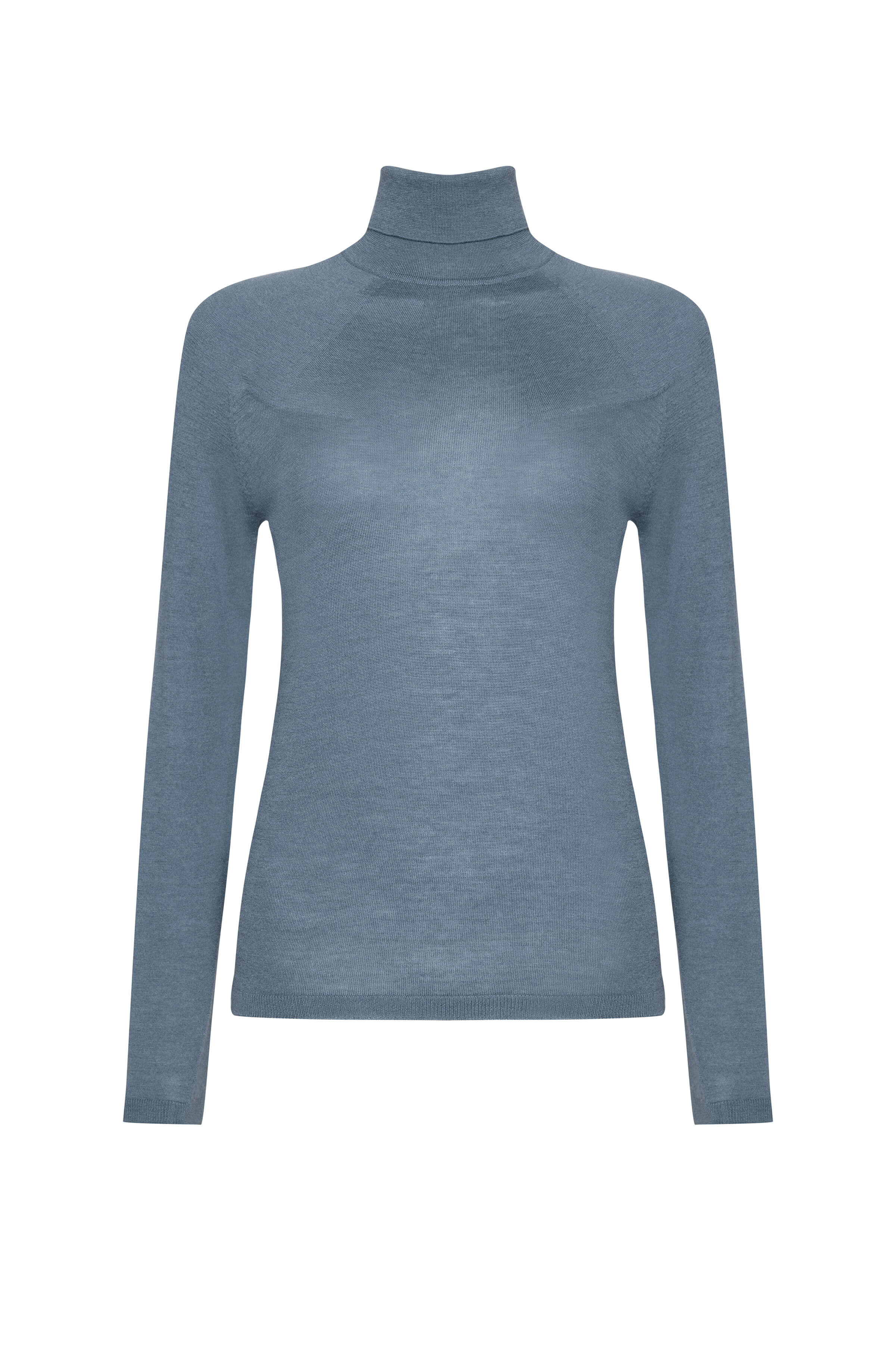 Johnstons of Elgin - Superfine Cashmere Blue Roll Neck Jumper