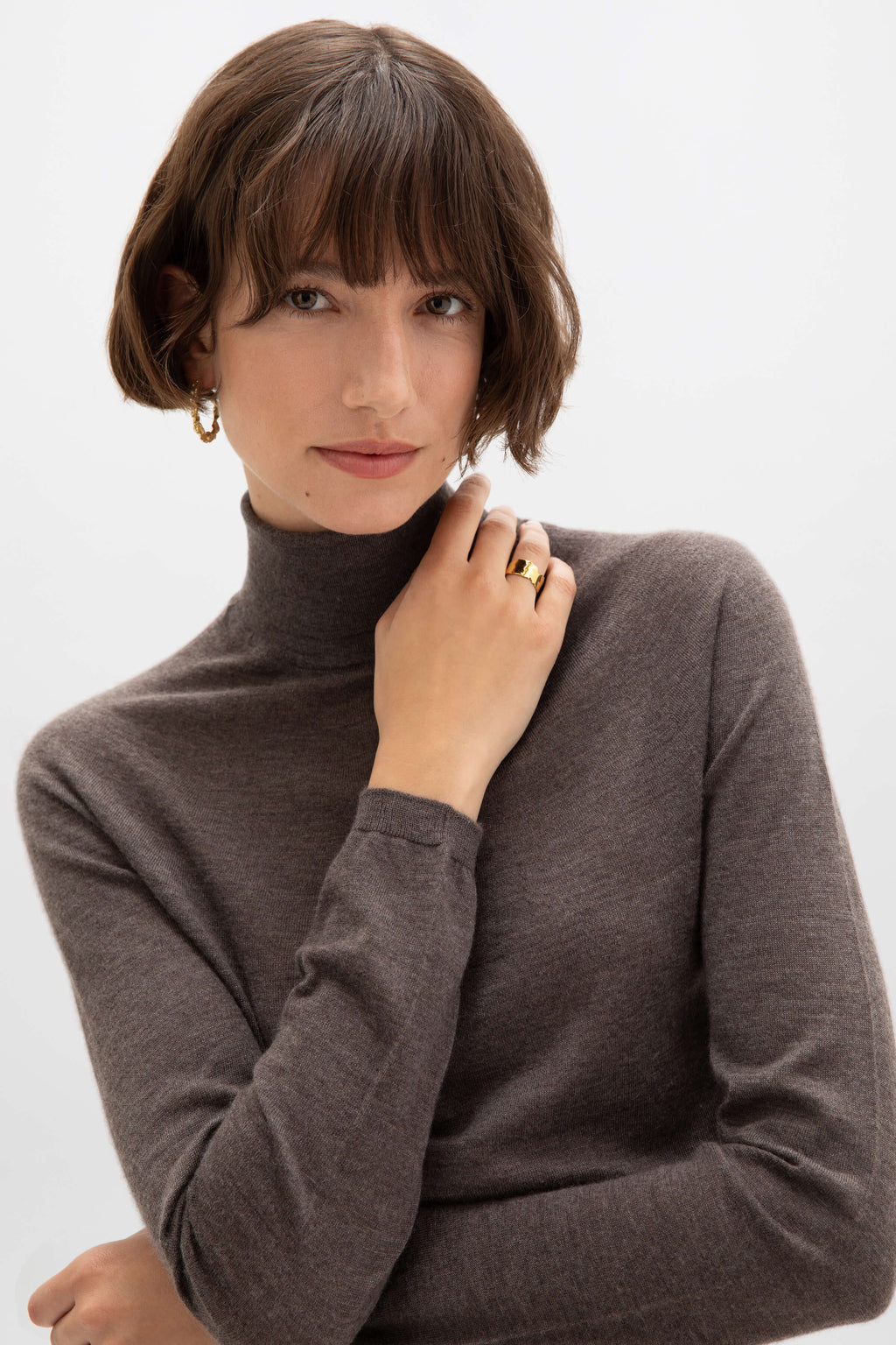 Johnstons of Elgin - Superfine Cashmere Roll Neck Brown Jumper