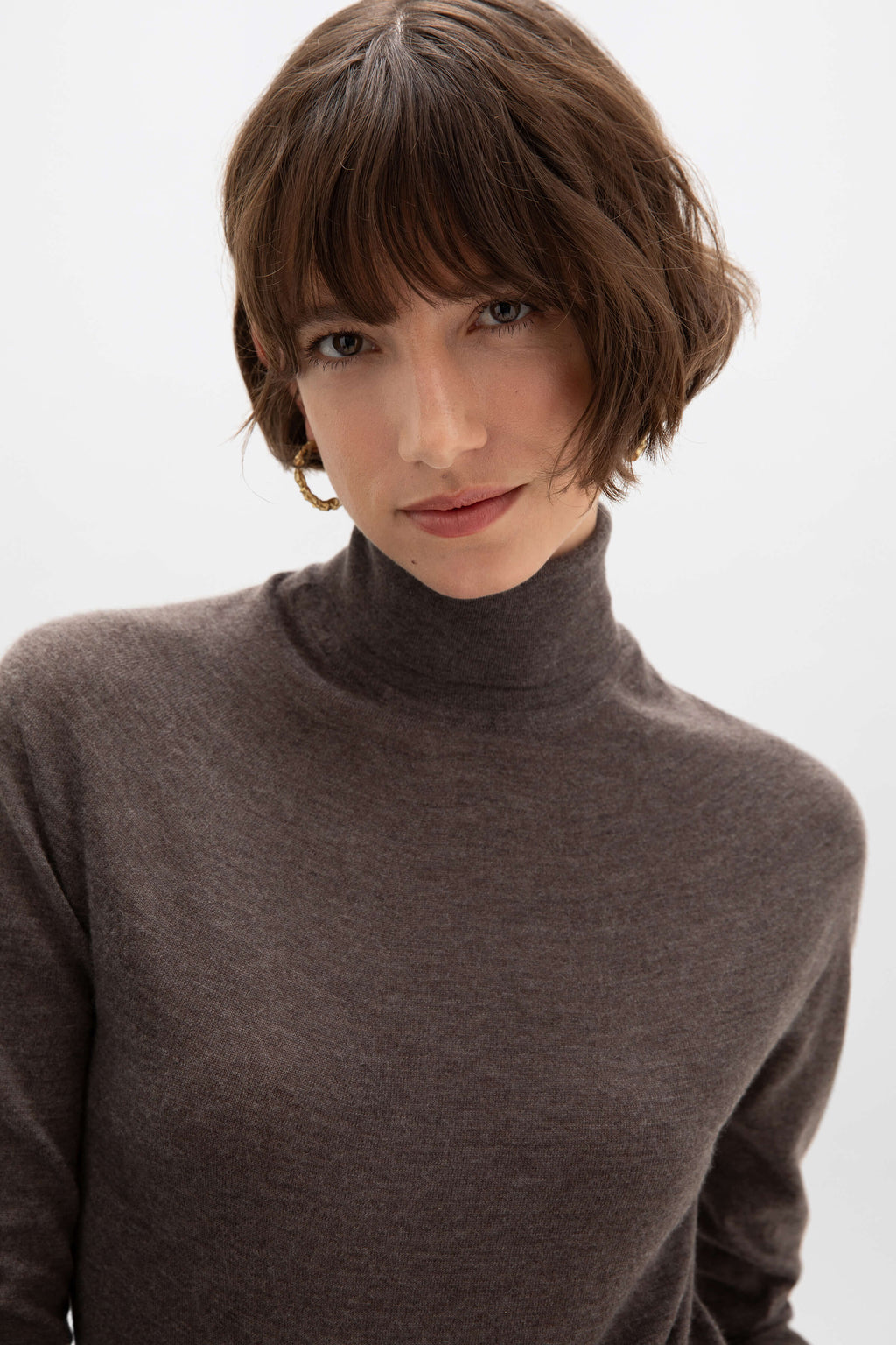 Johnstons of Elgin - Superfine Cashmere Roll Neck Brown Jumper