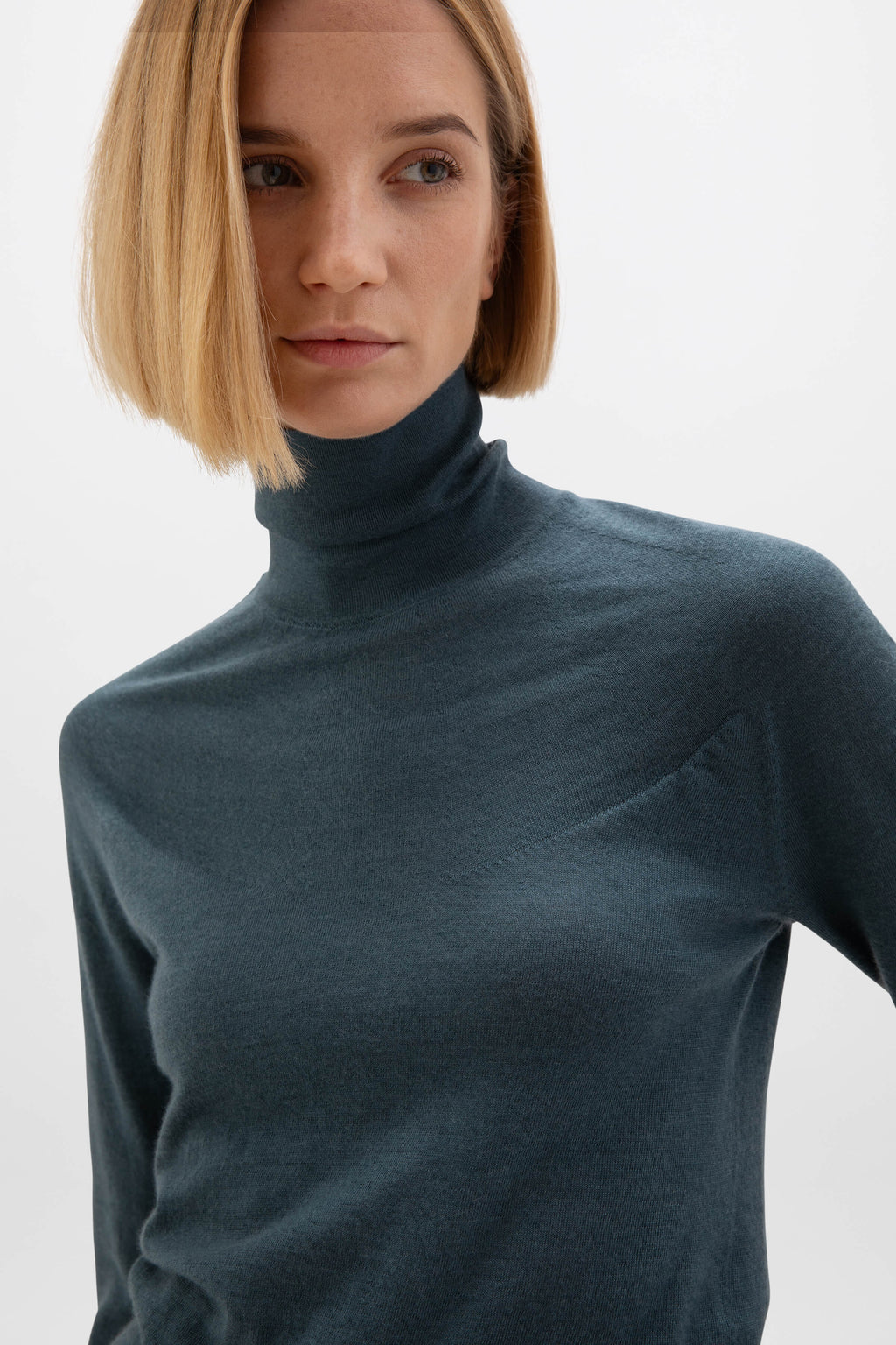 Johnstons of Elgin - Superfine Cashmere Blue Roll Neck Jumper