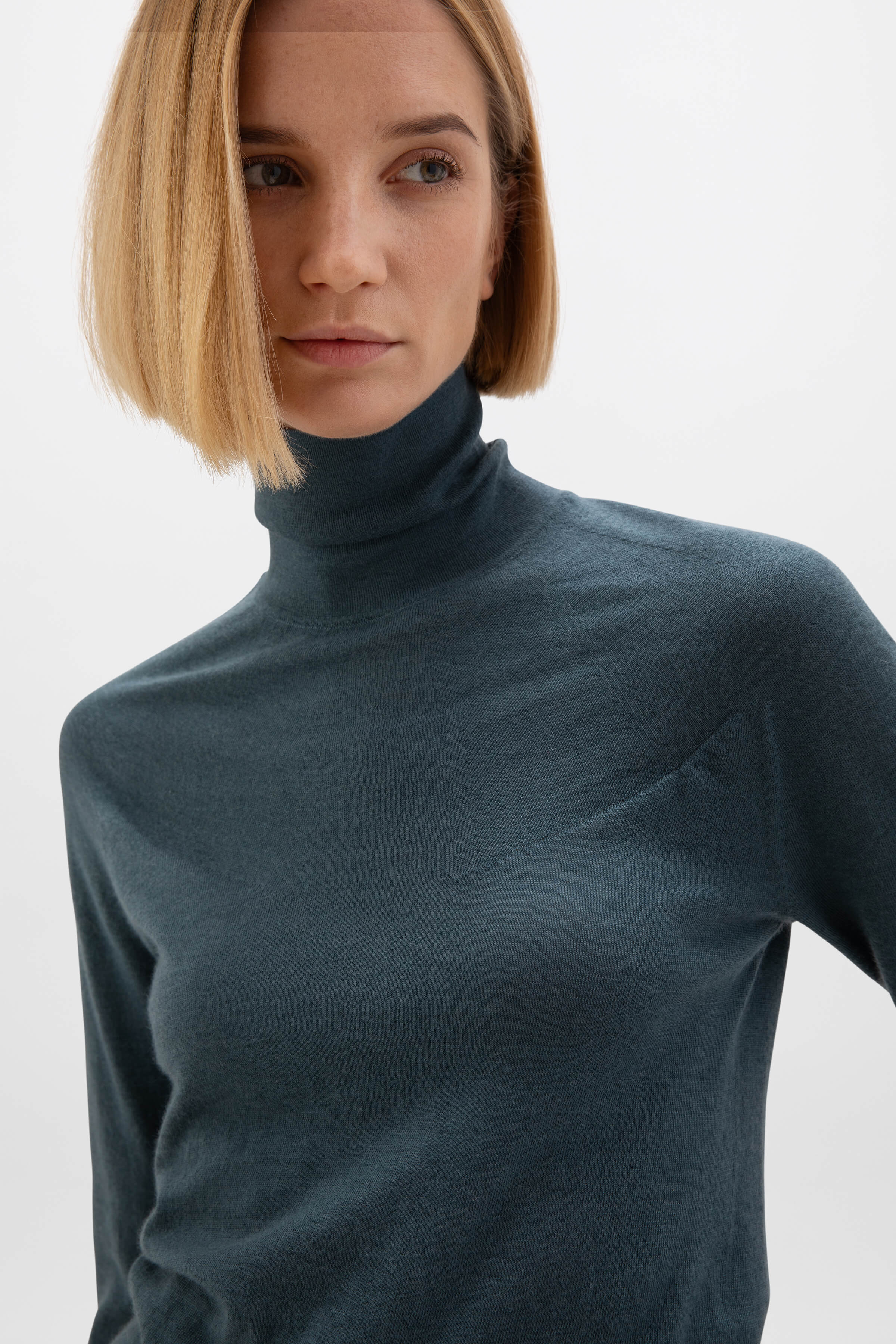 Johnstons of Elgin - Superfine Cashmere Blue Roll Neck Jumper