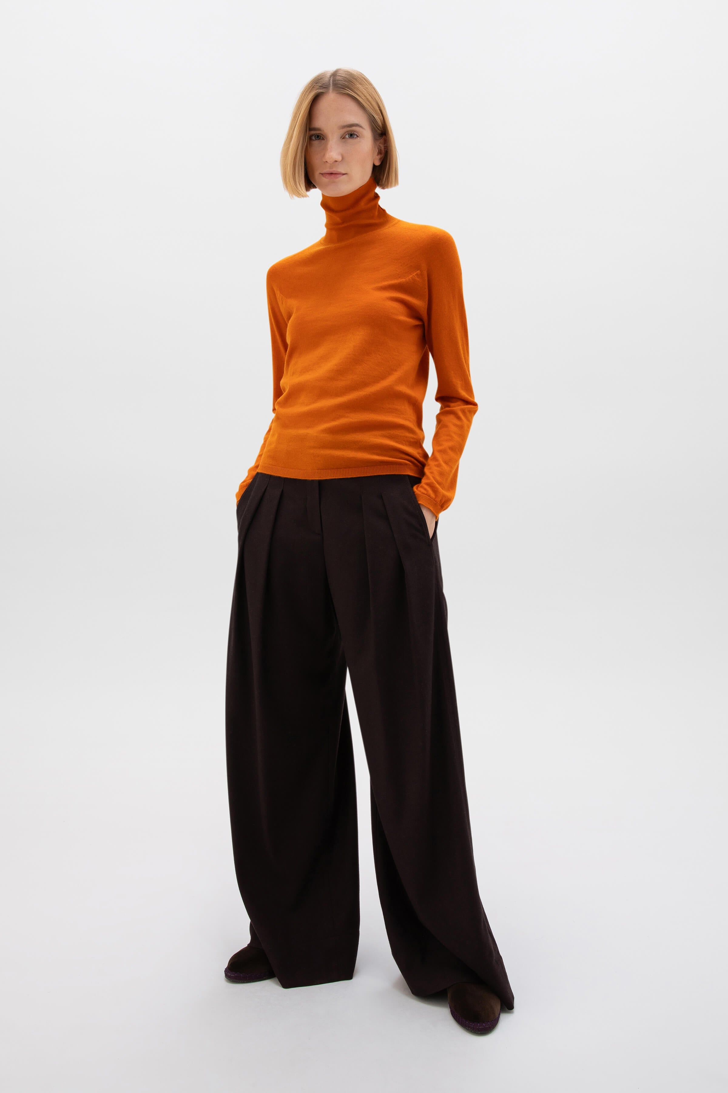 Johnstons of Elgin - Superfine Cashmere Orange Roll Neck Jumper