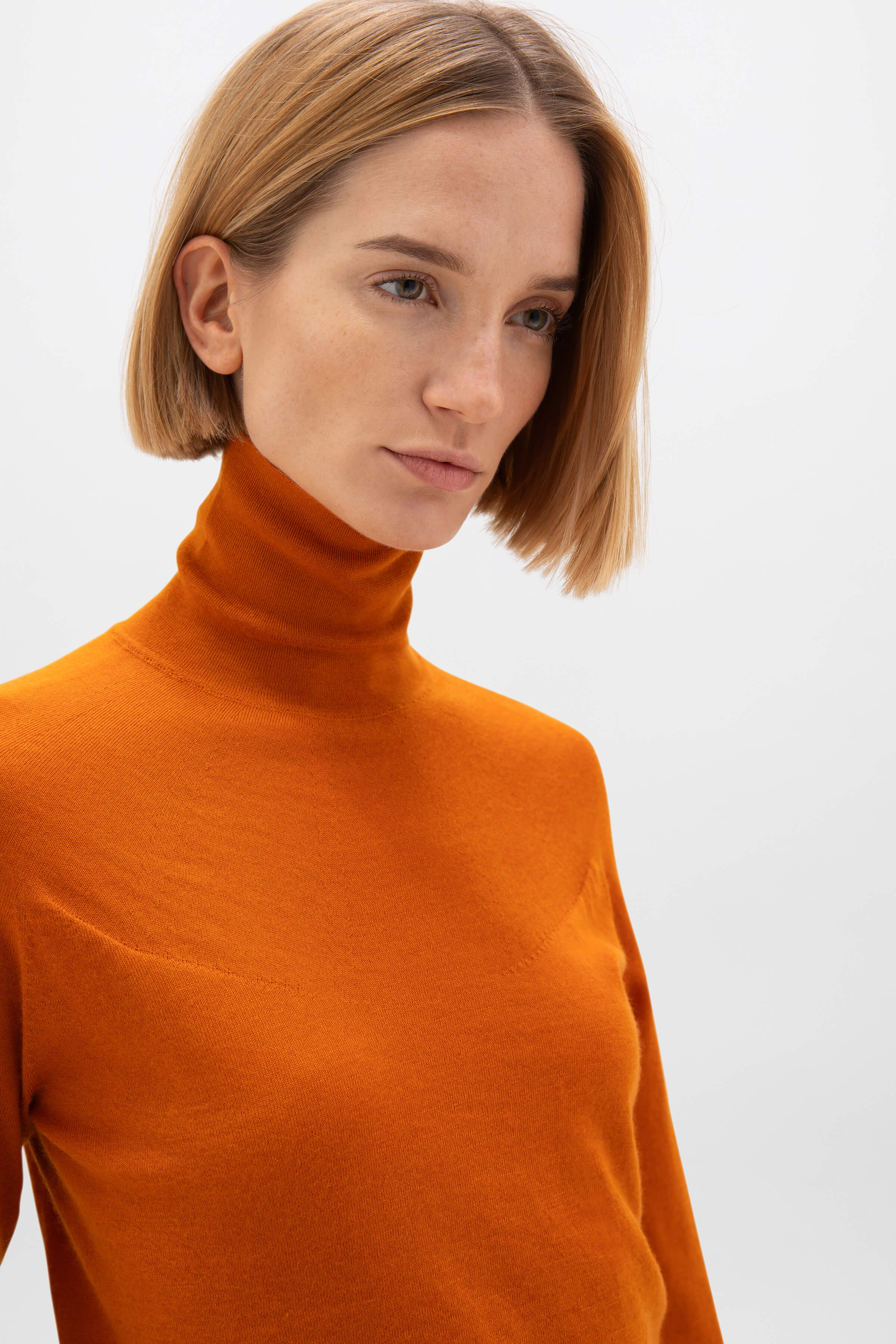 Johnstons of Elgin - Superfine Cashmere Orange Roll Neck Jumper