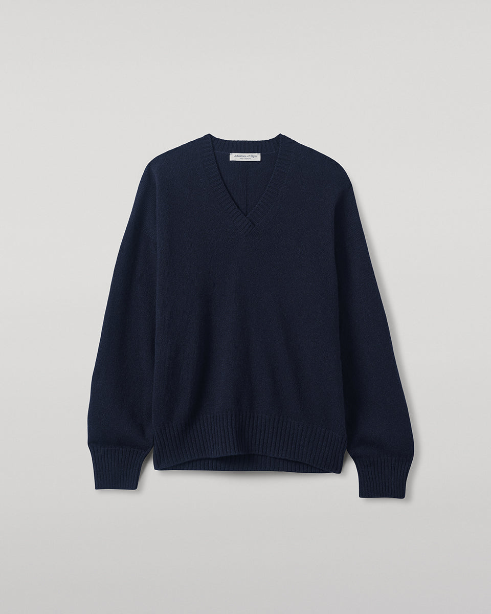 Johnstons of Elgin - Gauzy Cashmere Dark Navy V Neck Jumper