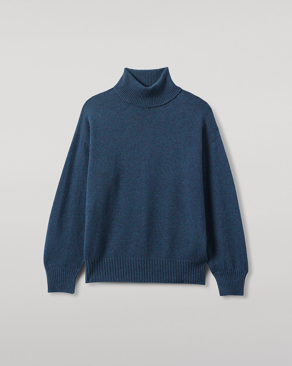 Johnstons of Elgin - Gauzy Cashmere Navy Roll Neck Jumper