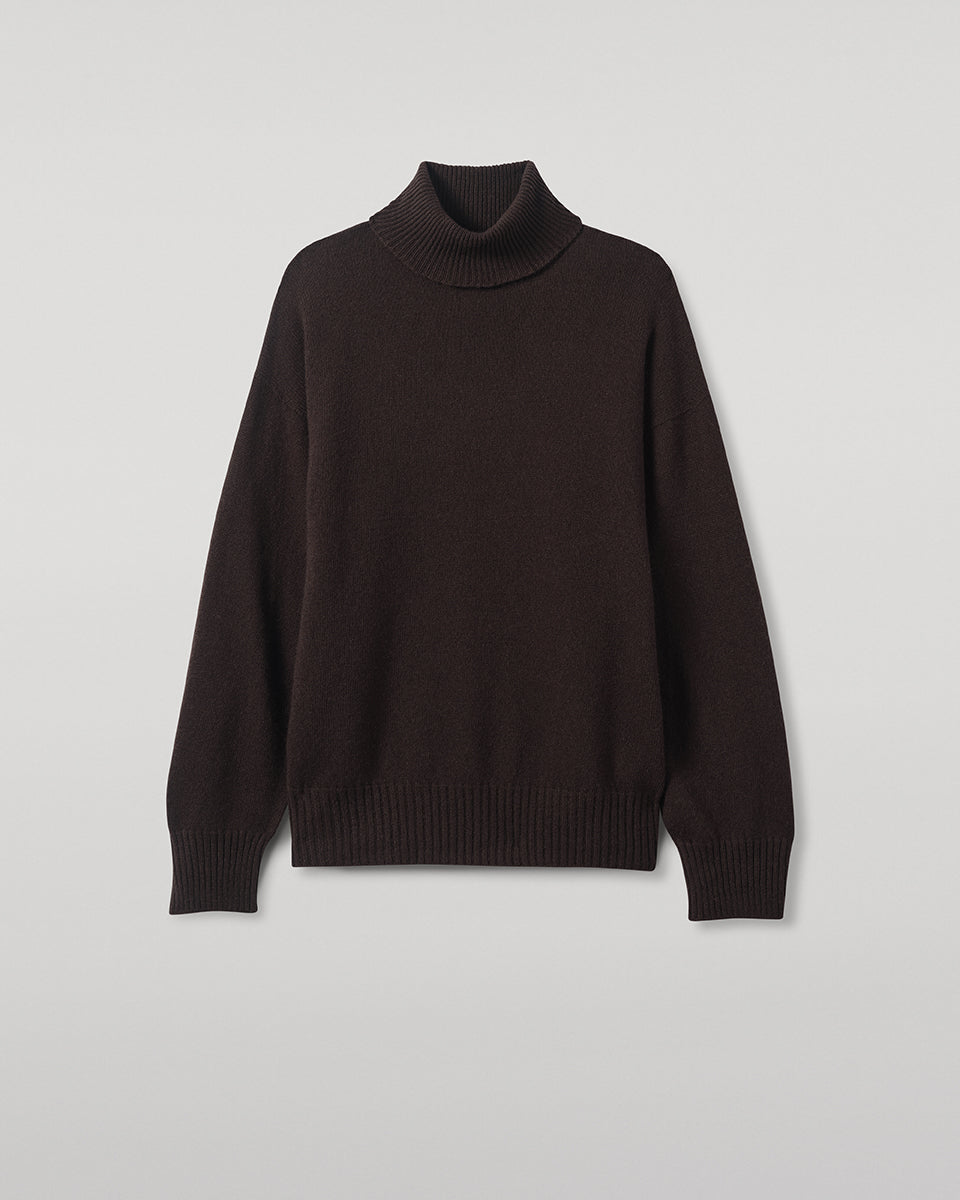 Johnstons of Elgin - Gauzy Cashmere Dark Brown Roll Neck Jumper