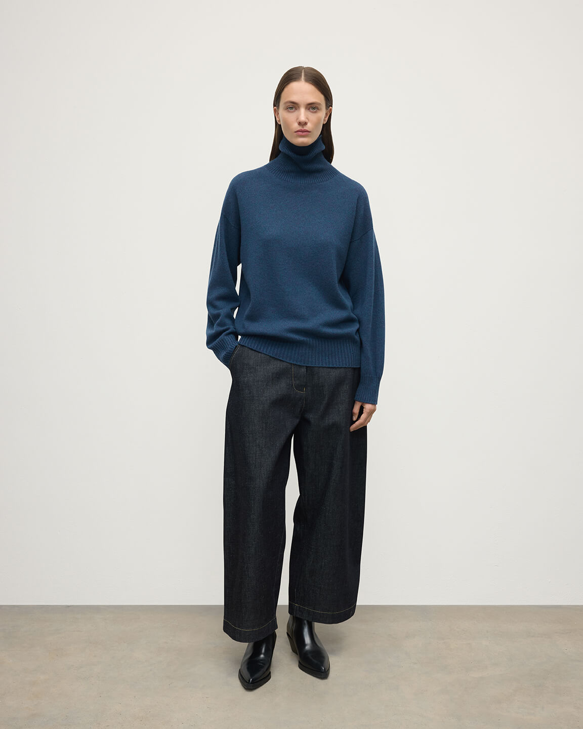 Johnstons of Elgin - Gauzy Cashmere Navy Roll Neck Jumper