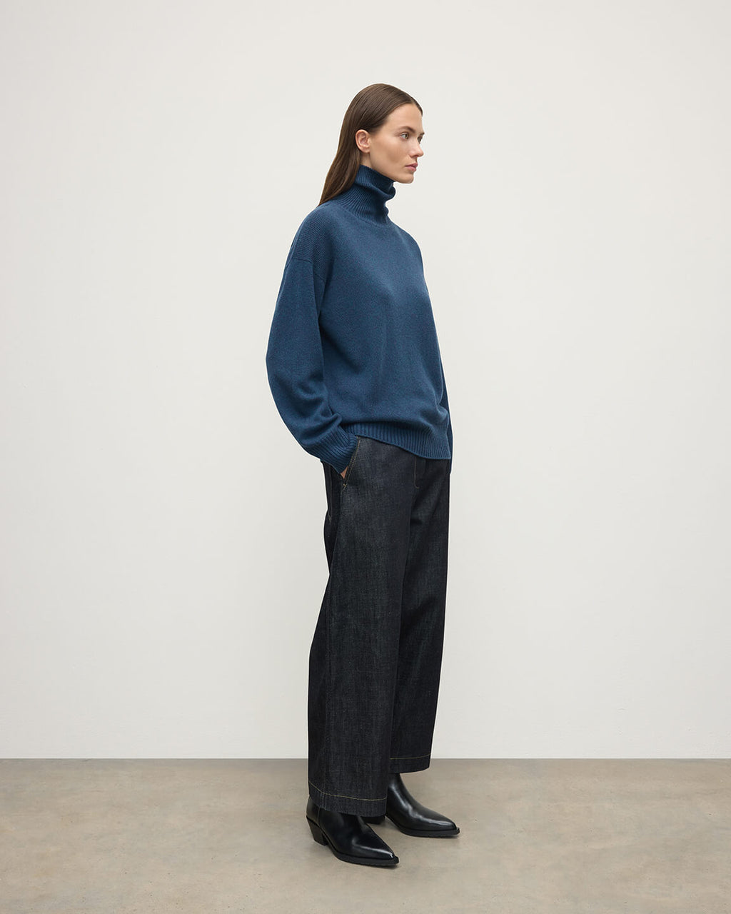 Johnstons of Elgin - Gauzy Cashmere Navy Roll Neck Jumper
