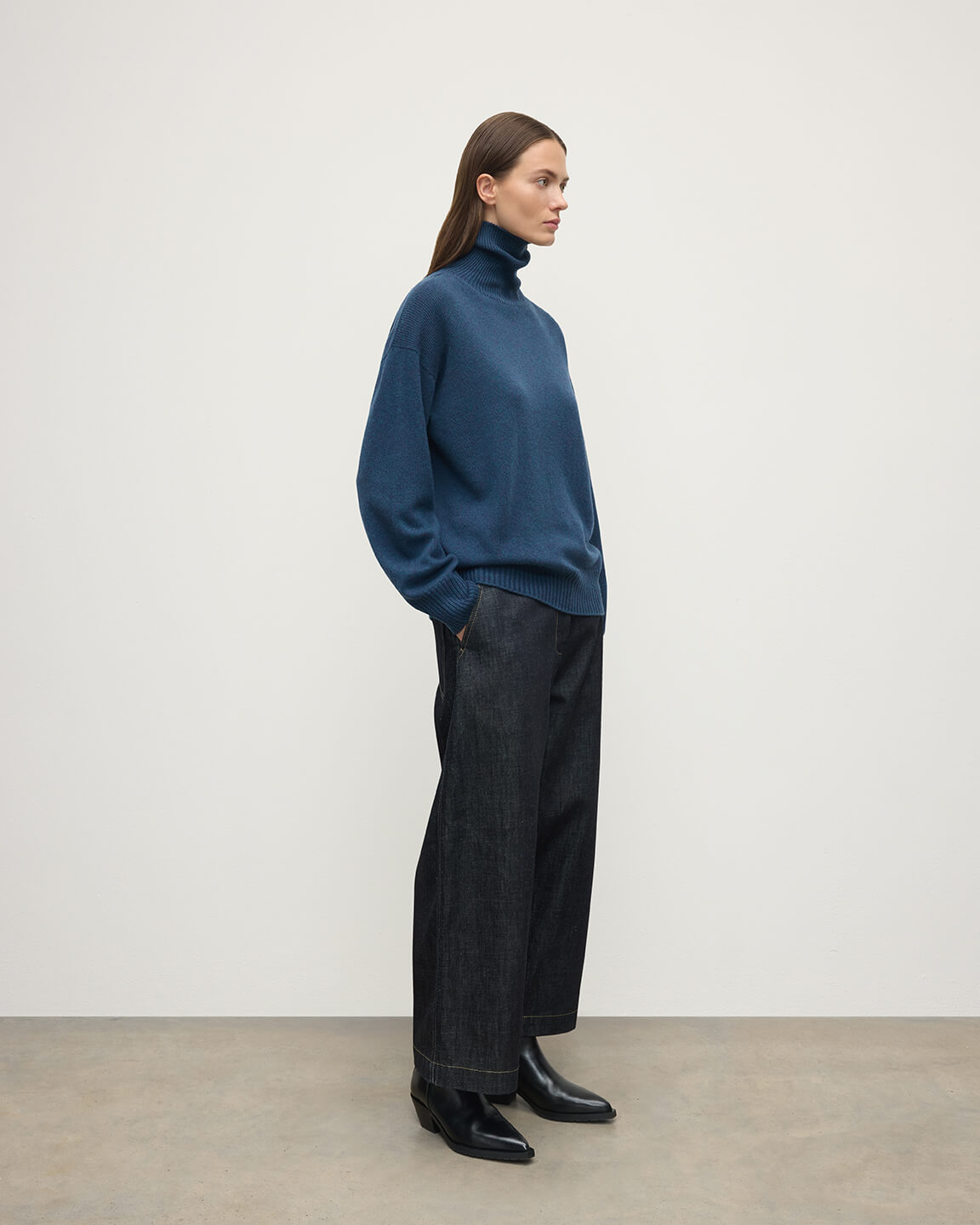 Johnstons of Elgin - Gauzy Cashmere Navy Roll Neck Jumper