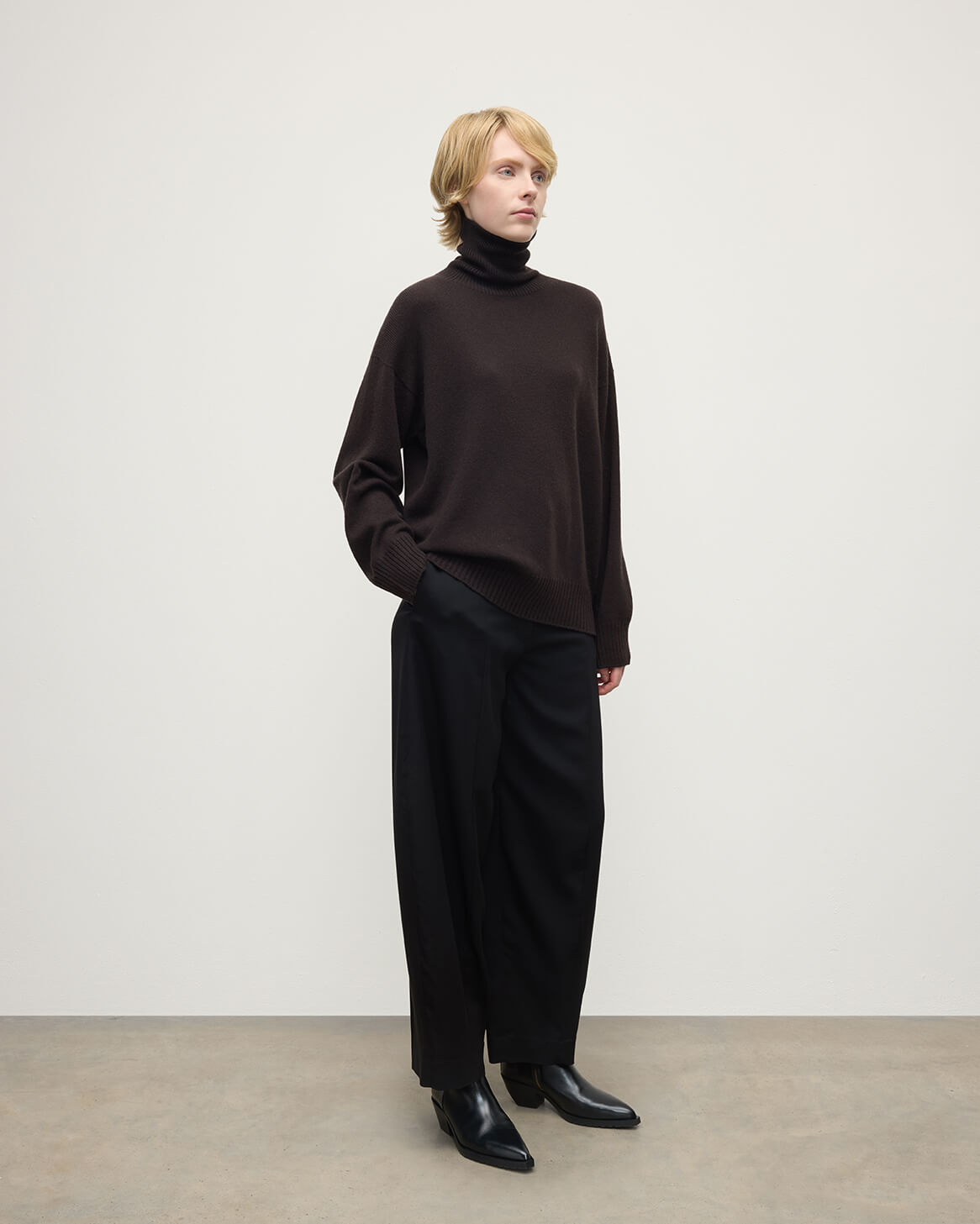 Johnstons of Elgin - Gauzy Cashmere Dark Brown Roll Neck Jumper