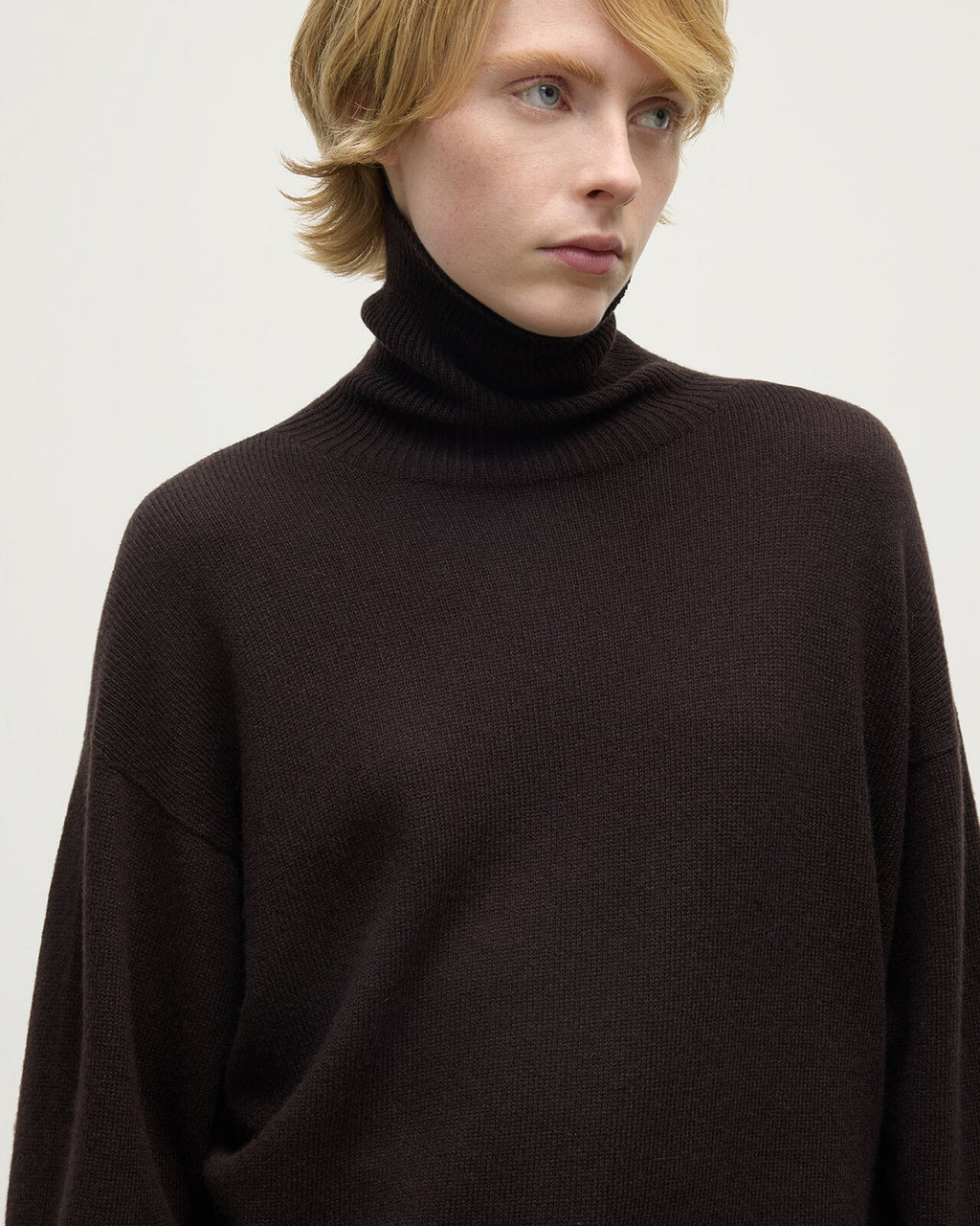 Johnstons of Elgin - Gauzy Cashmere Dark Brown Roll Neck Jumper