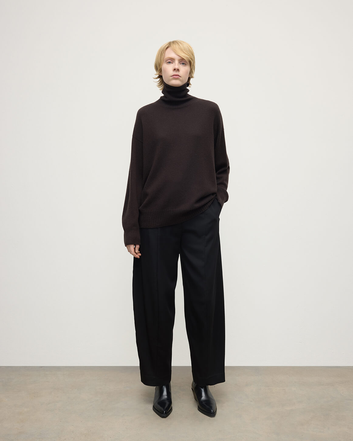 Johnstons of Elgin - Gauzy Cashmere Dark Brown Roll Neck Jumper