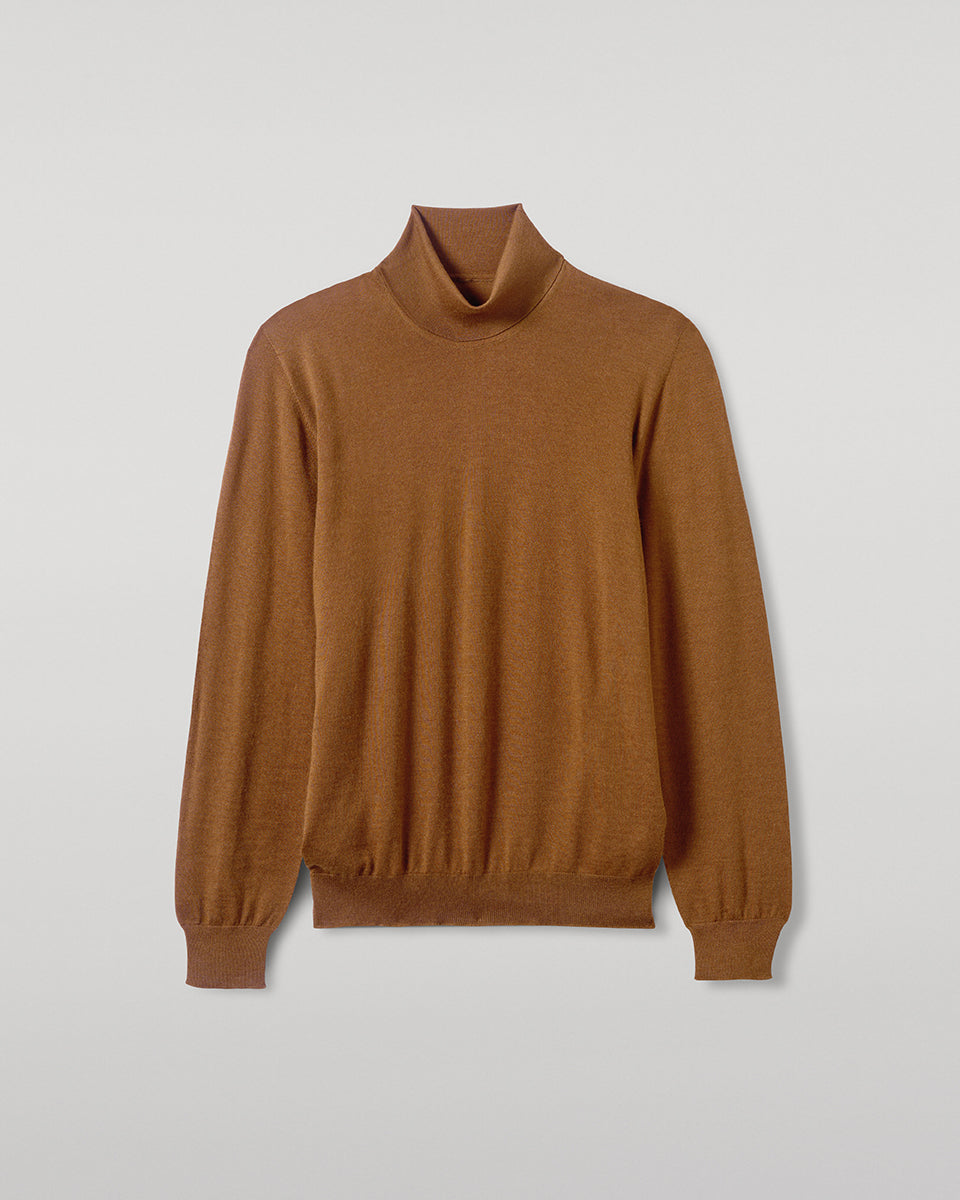 Johnstons of Elgin - Superfine Cashmere Dark Camel Roll Neck Jumper