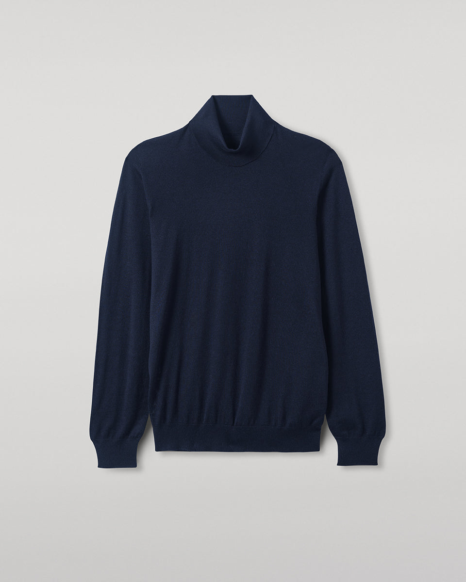Johnstons of Elgin - Superfine Cashmere Dark Navy Roll Neck Jumper